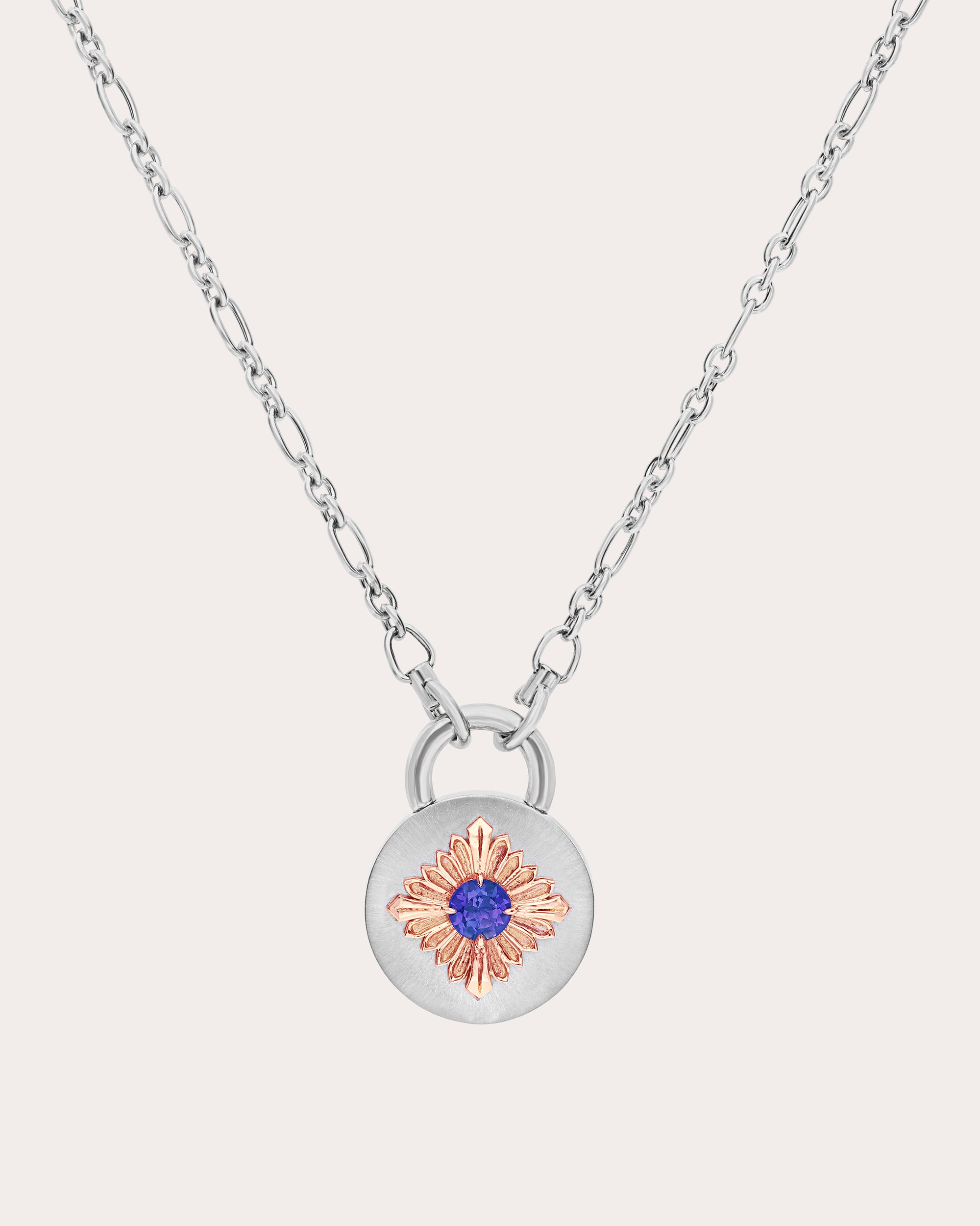 Tanzanite Two-Tone Tag Pendant Necklace