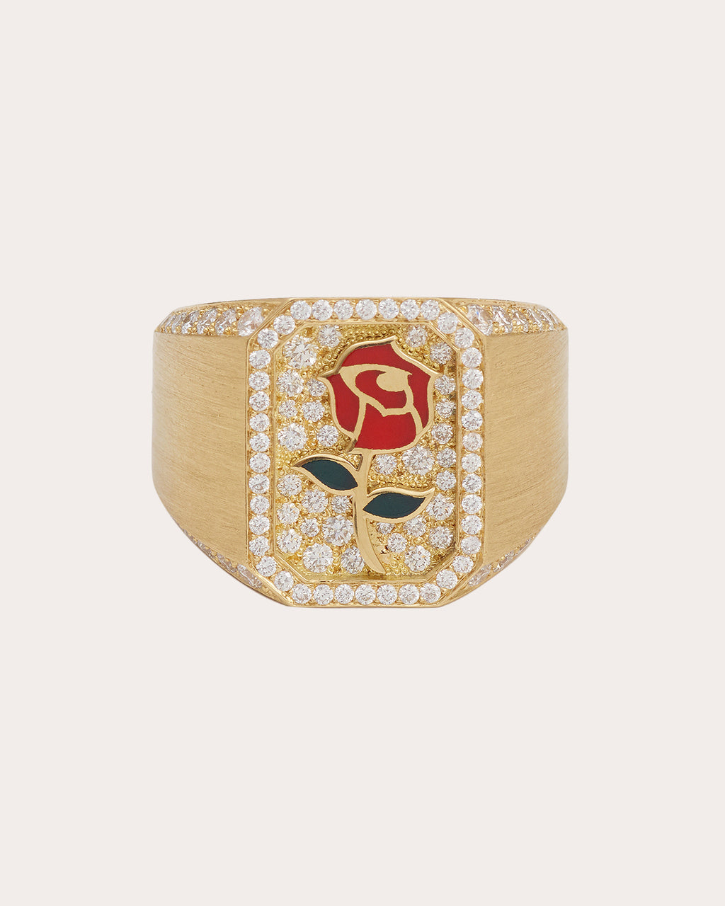 Diamond & 18k Gold Rose Antique Signet Ring
