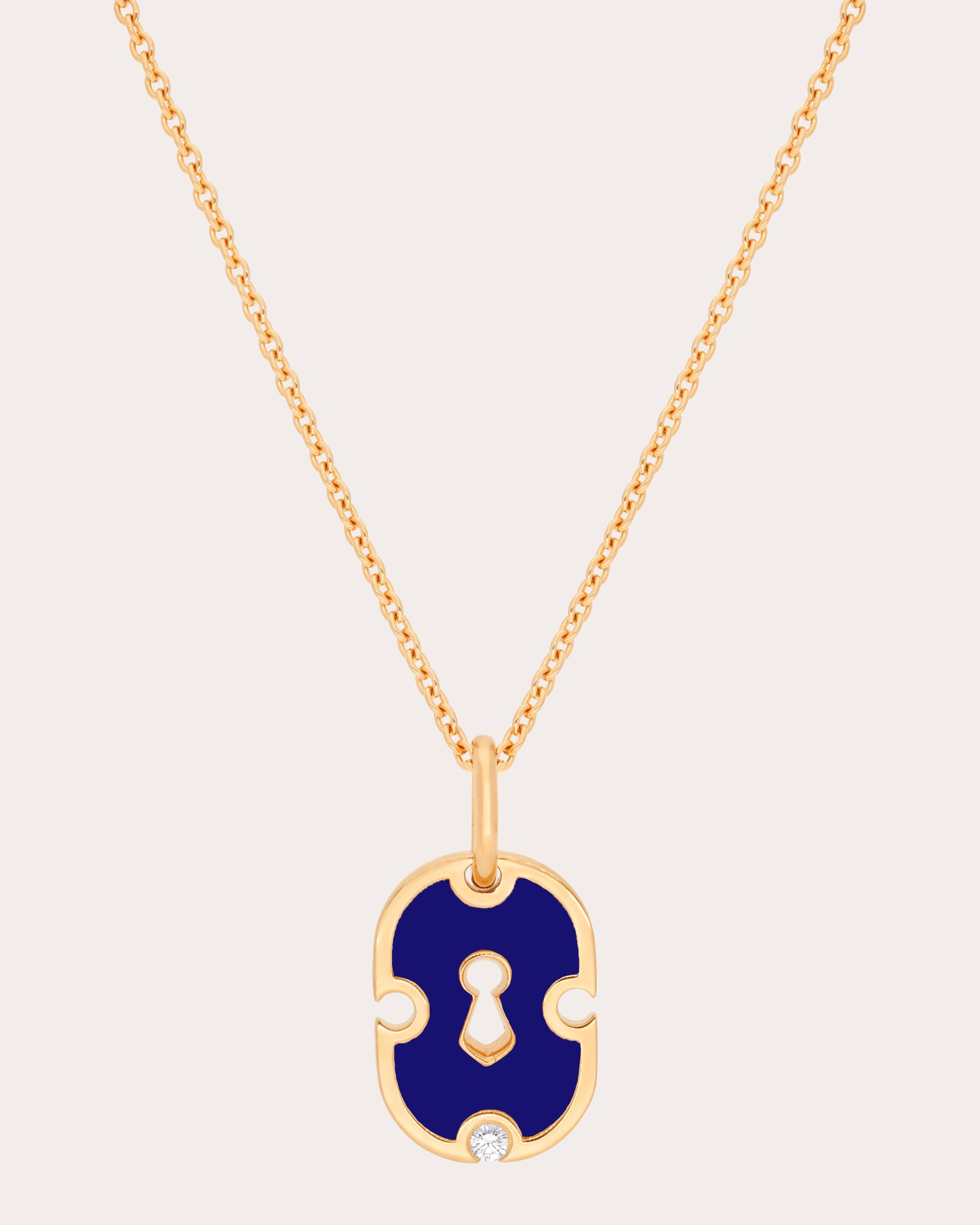 Blue Ceramic & Diamond Unlock Pendant Necklace