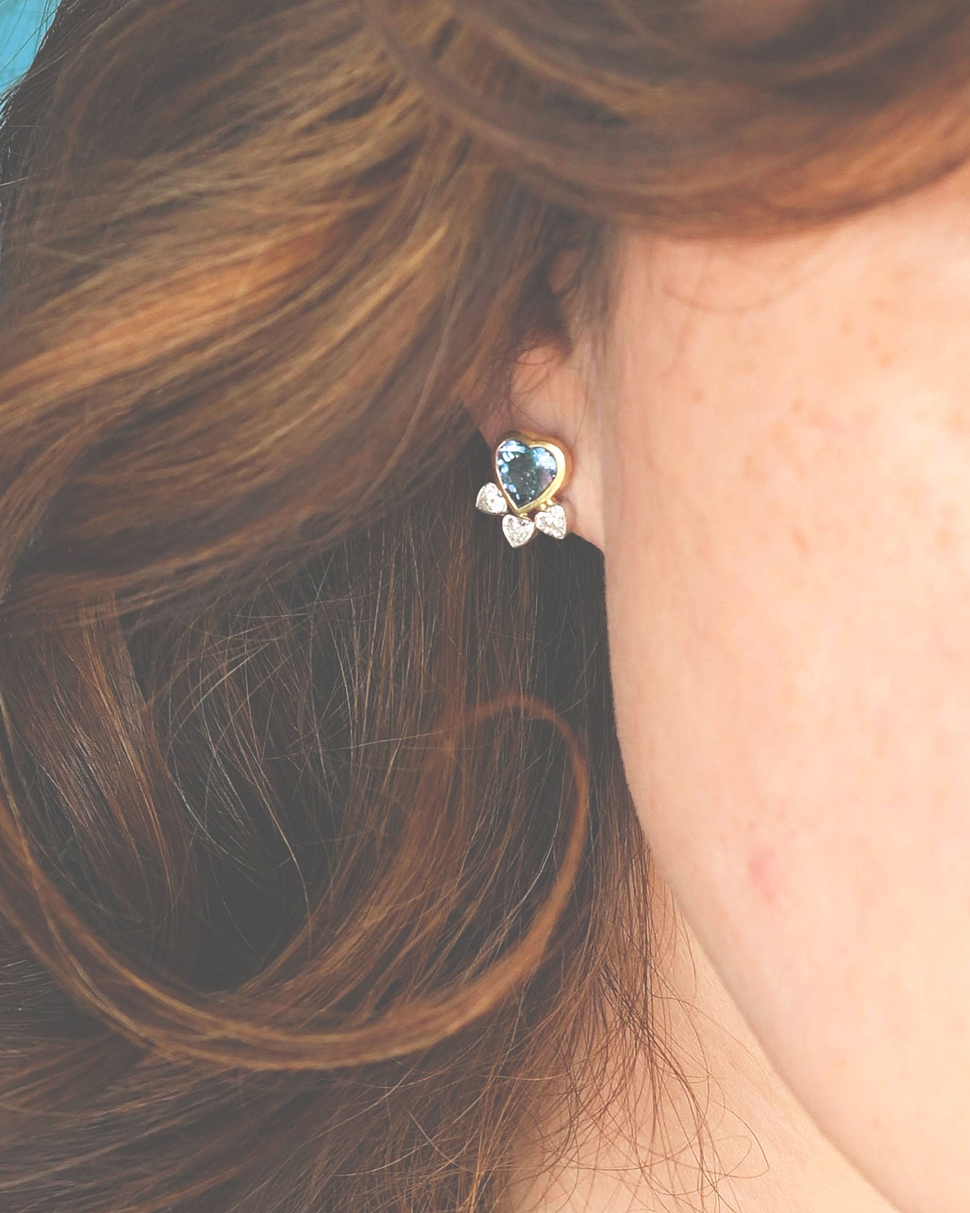 Aquamarine & Diamond Many Hearts Stud Earrings