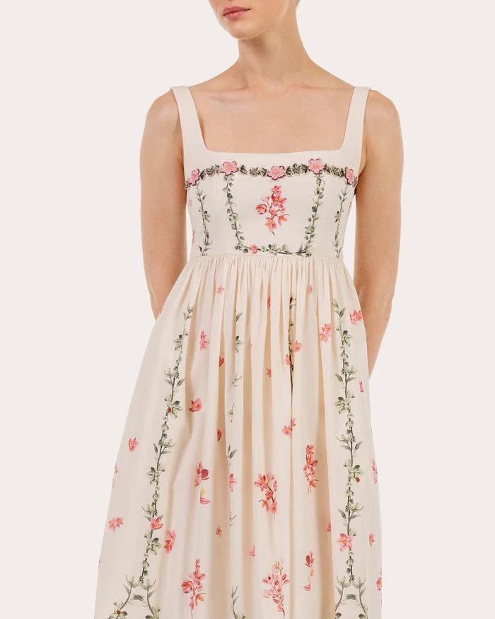 Barbara Cauca Embroidered Cotton Midi Dress