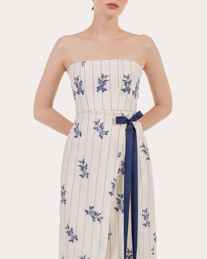 Cinefila Valle Embroidered Linen Maxi Dress