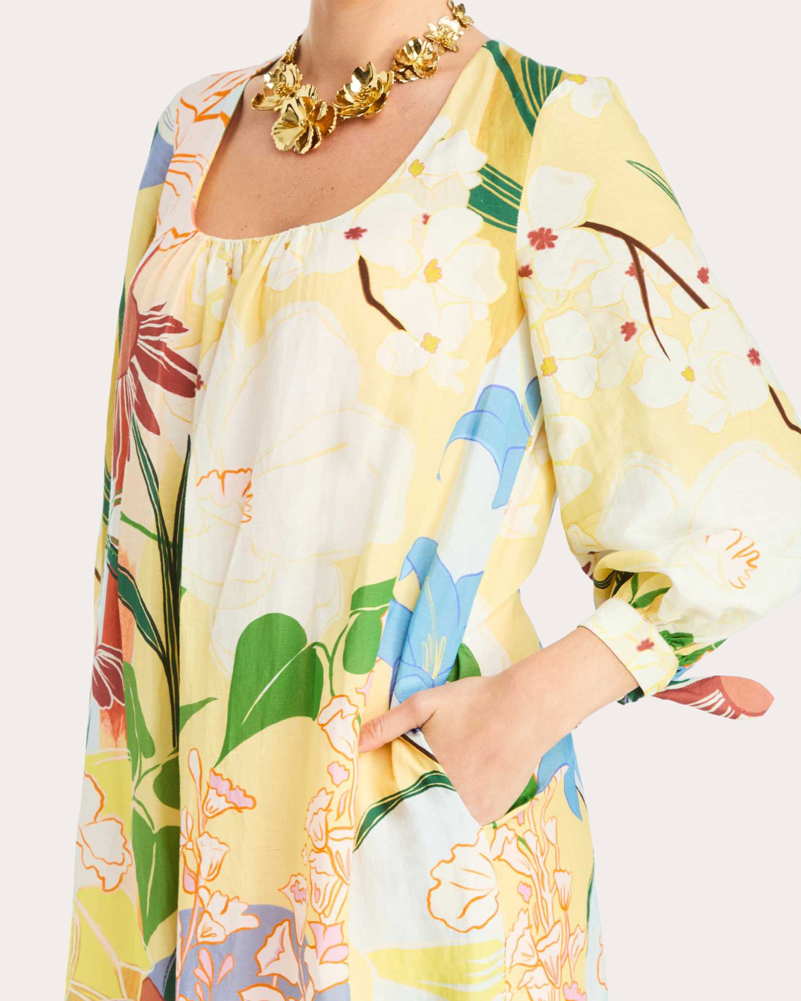 Marrakech Floral Organza Scoop Neck Gown