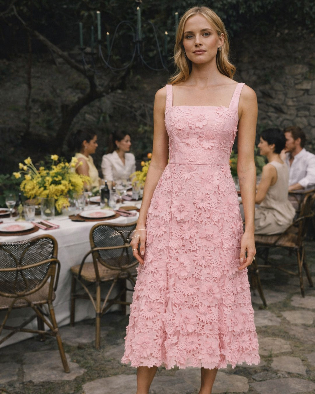 Manila Floral Lace Flared Midi Dress