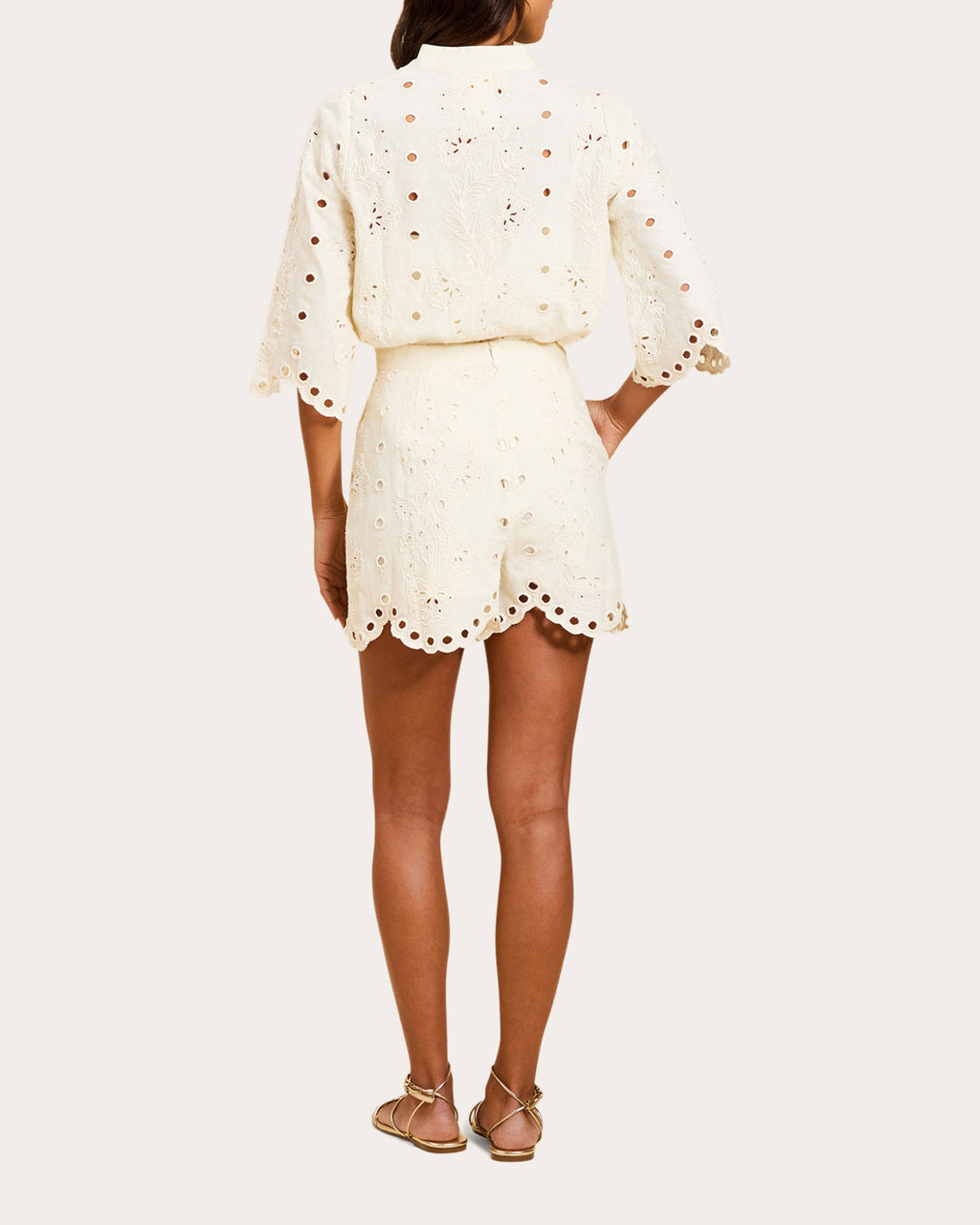 Mickey Embroidered Cotton Scalloped Shorts