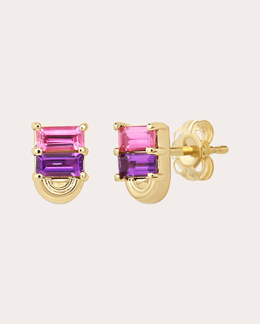 Amethyst & Pink Sapphire Cosmos Arc Stud Earrings