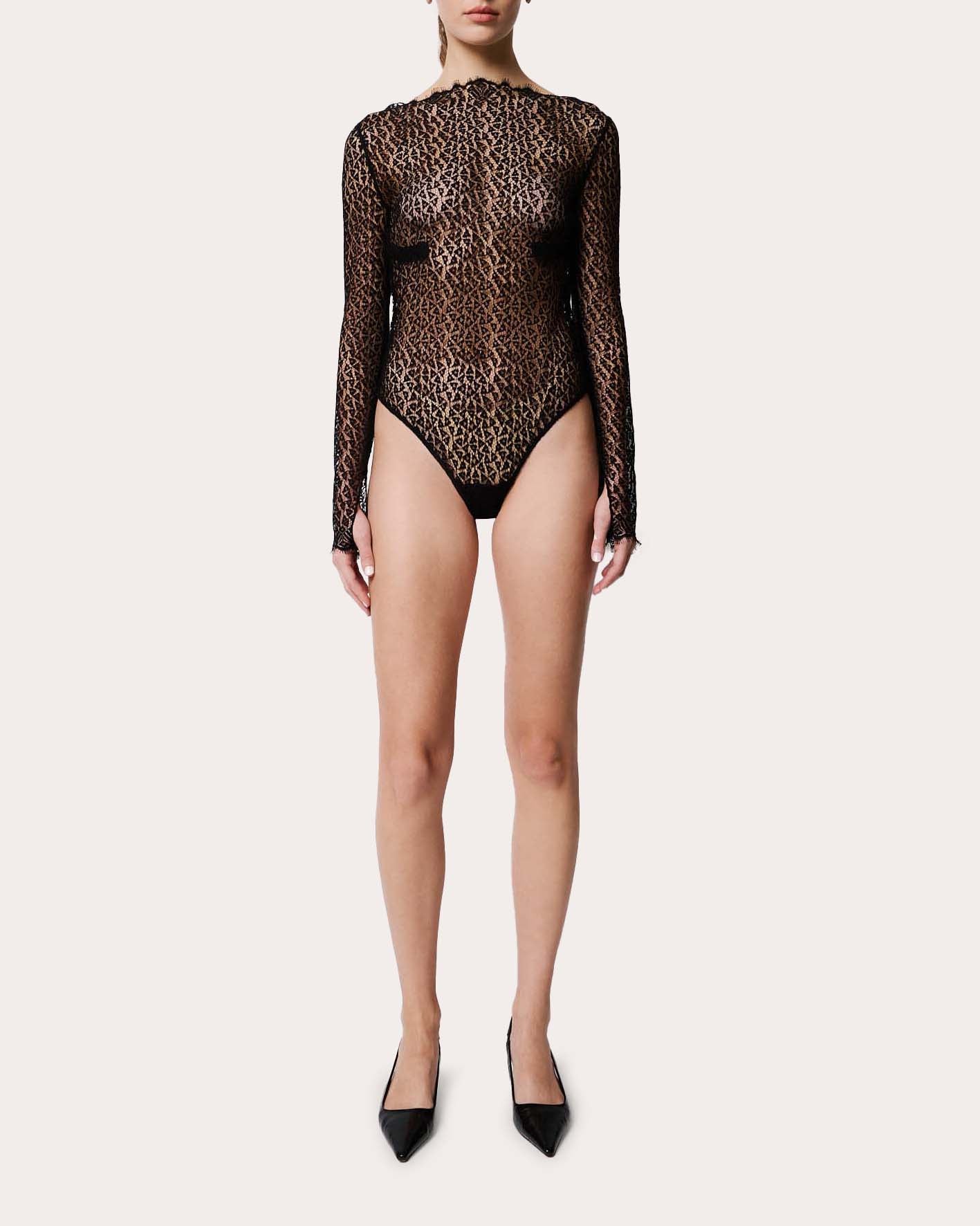 Mireille Sheer Chantilly Lace Bodysuit
