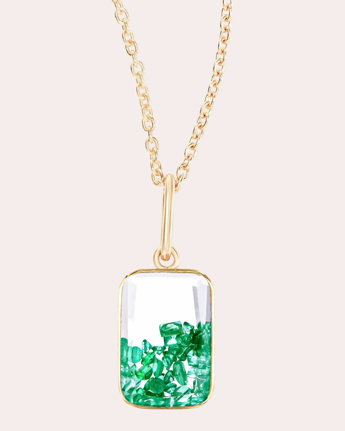 Emerald & 18k Gold Ten Fourteen Shaker Pendant Necklace