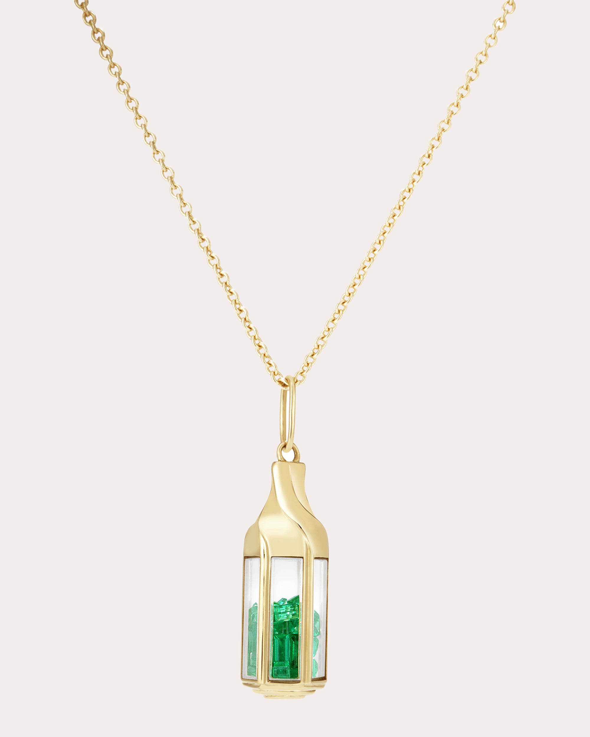 Emerald & 18k Gold Farol Shaker Pendant Necklace