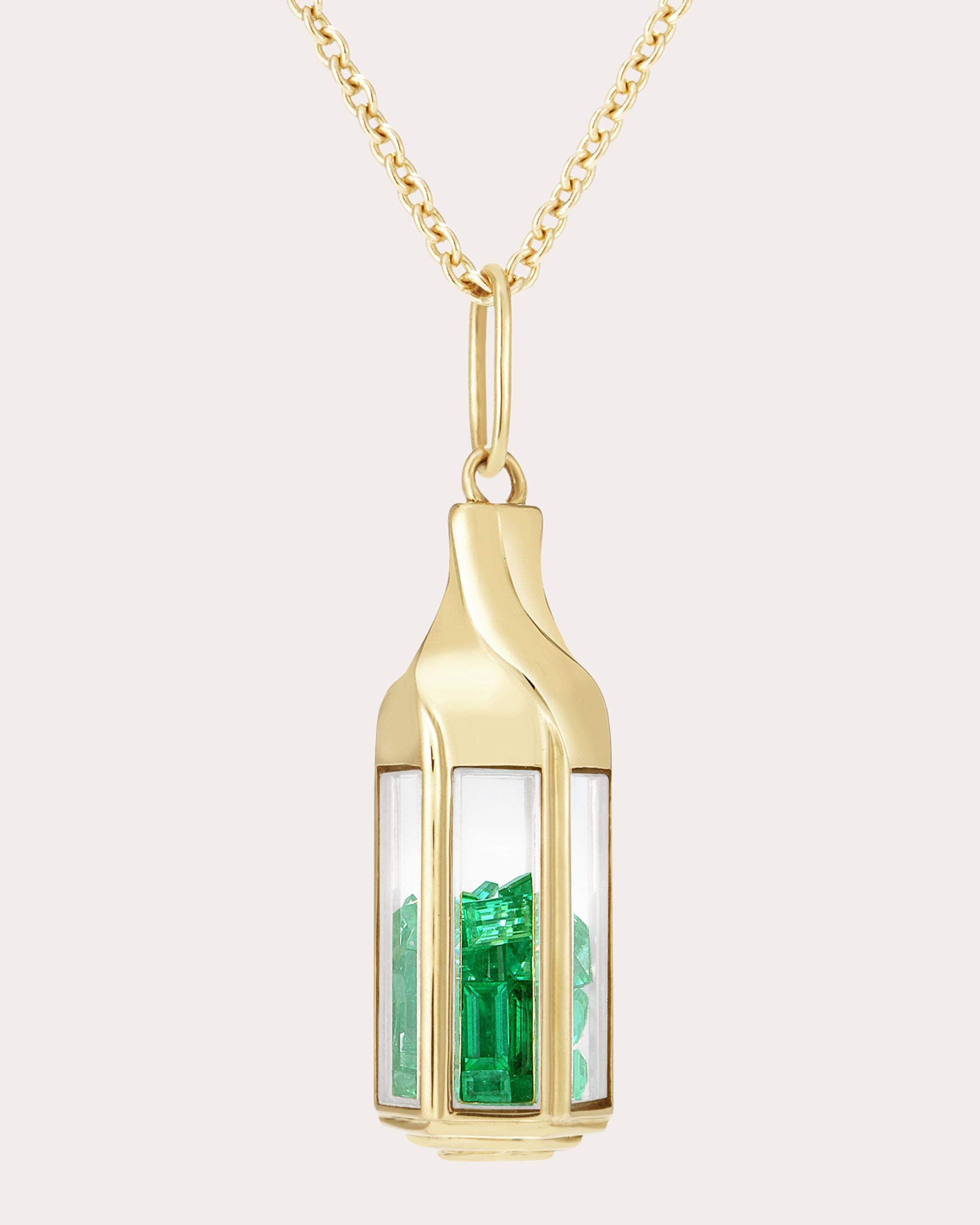 Emerald & 18k Gold Farol Shaker Pendant Necklace