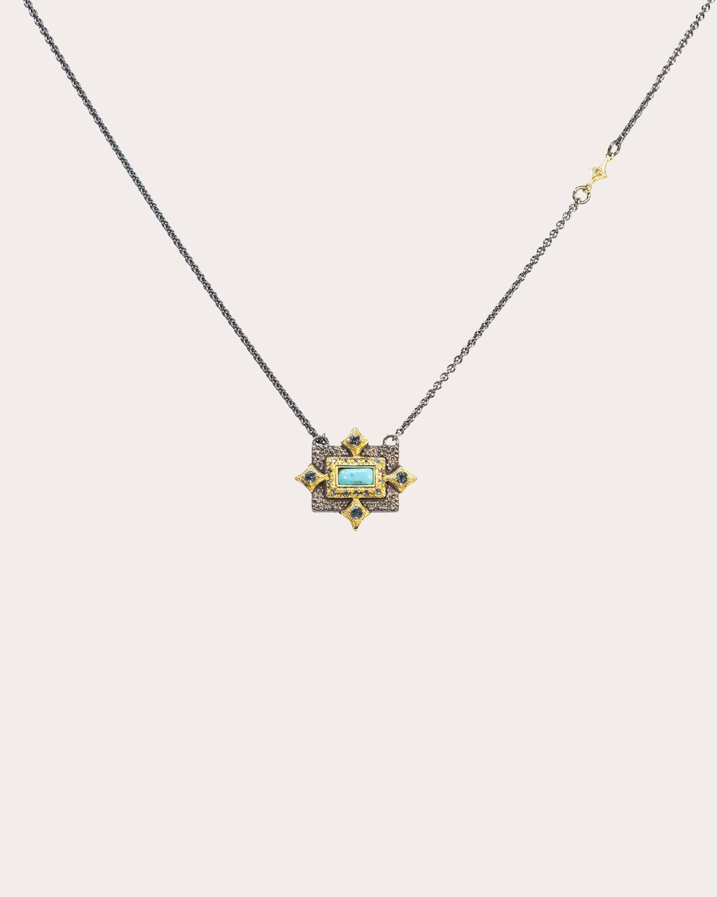 Turquoise & Topaz Blackened Crivelli Pendant Necklace