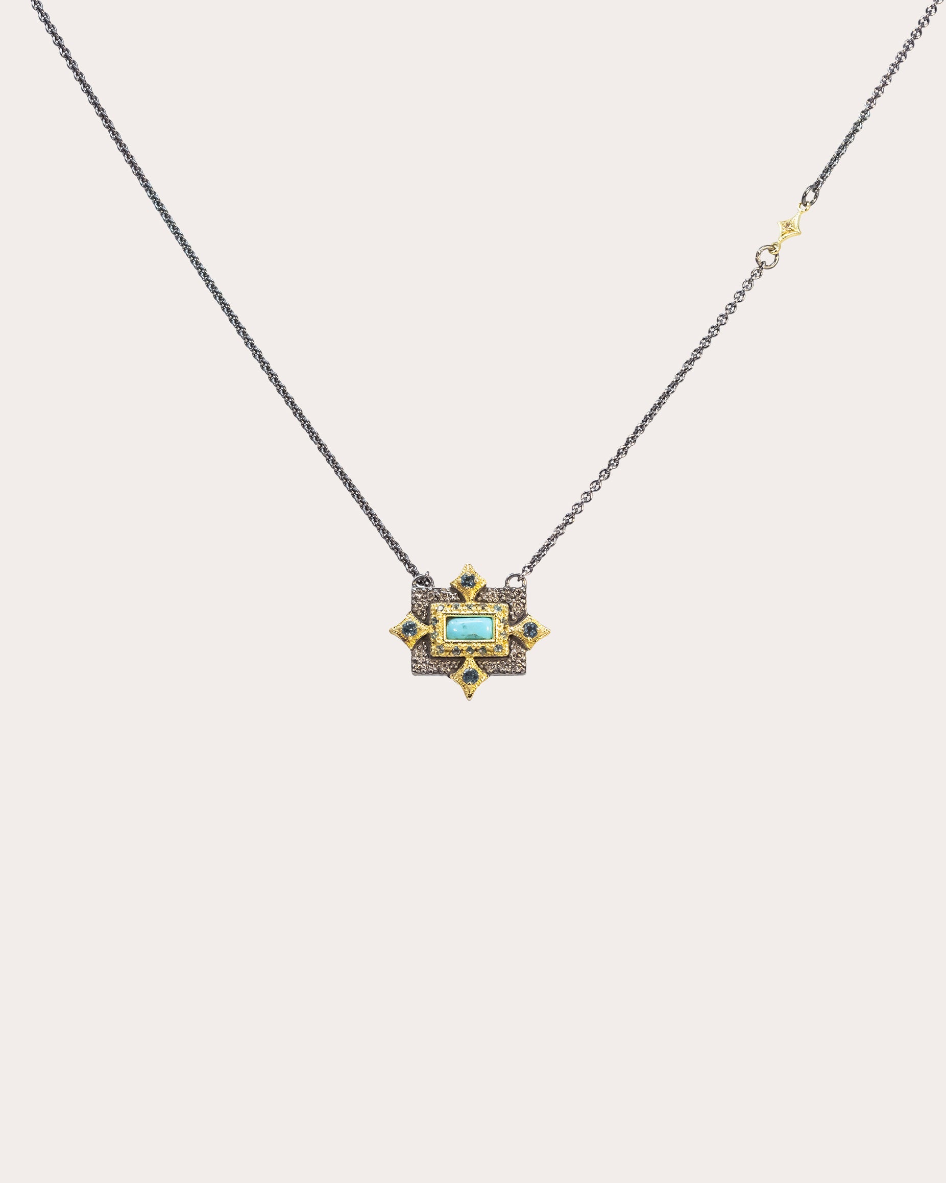 Turquoise & Topaz Blackened Crivelli Pendant Necklace