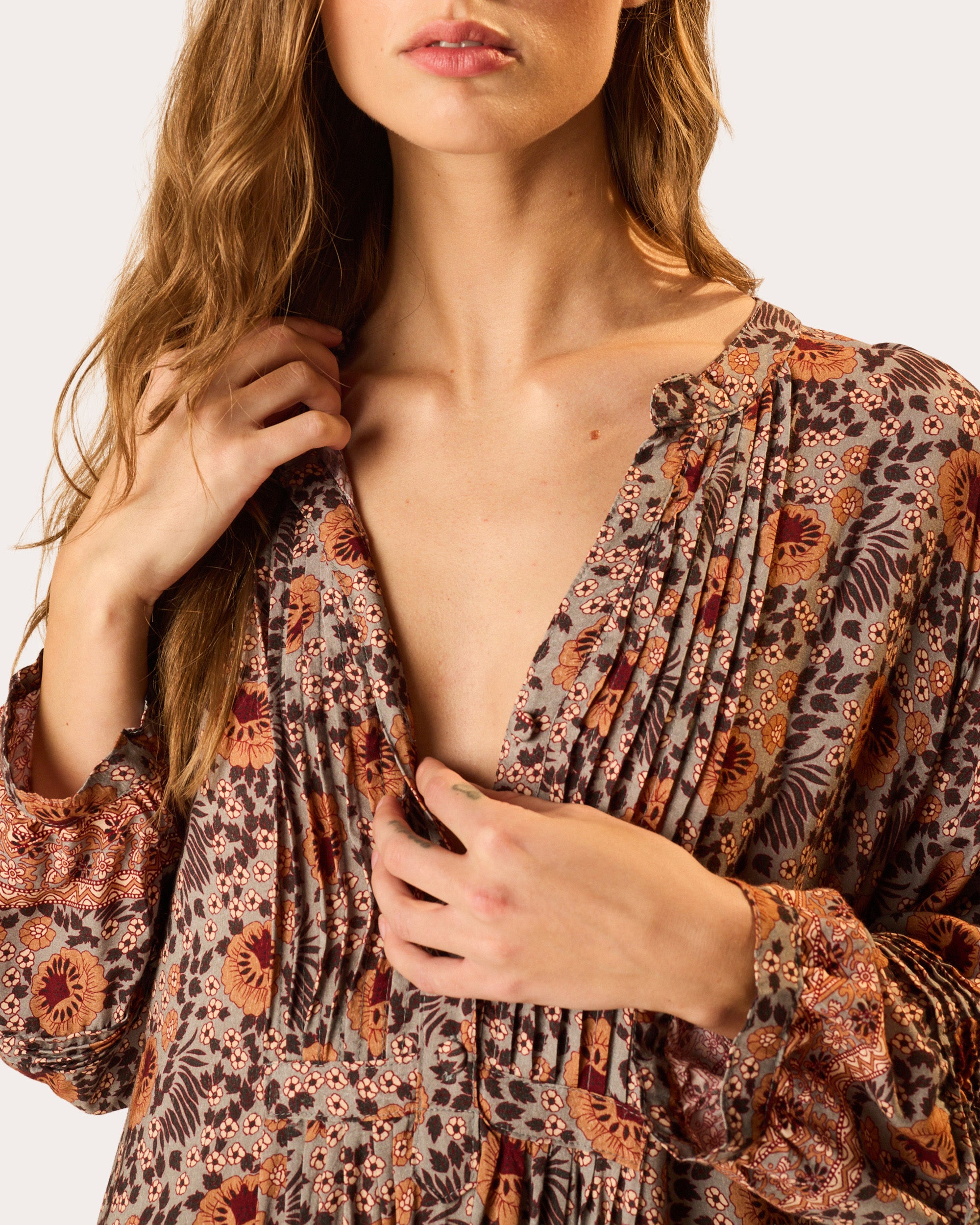 Sammie Floral Pleated Button-Front Maxi Dress