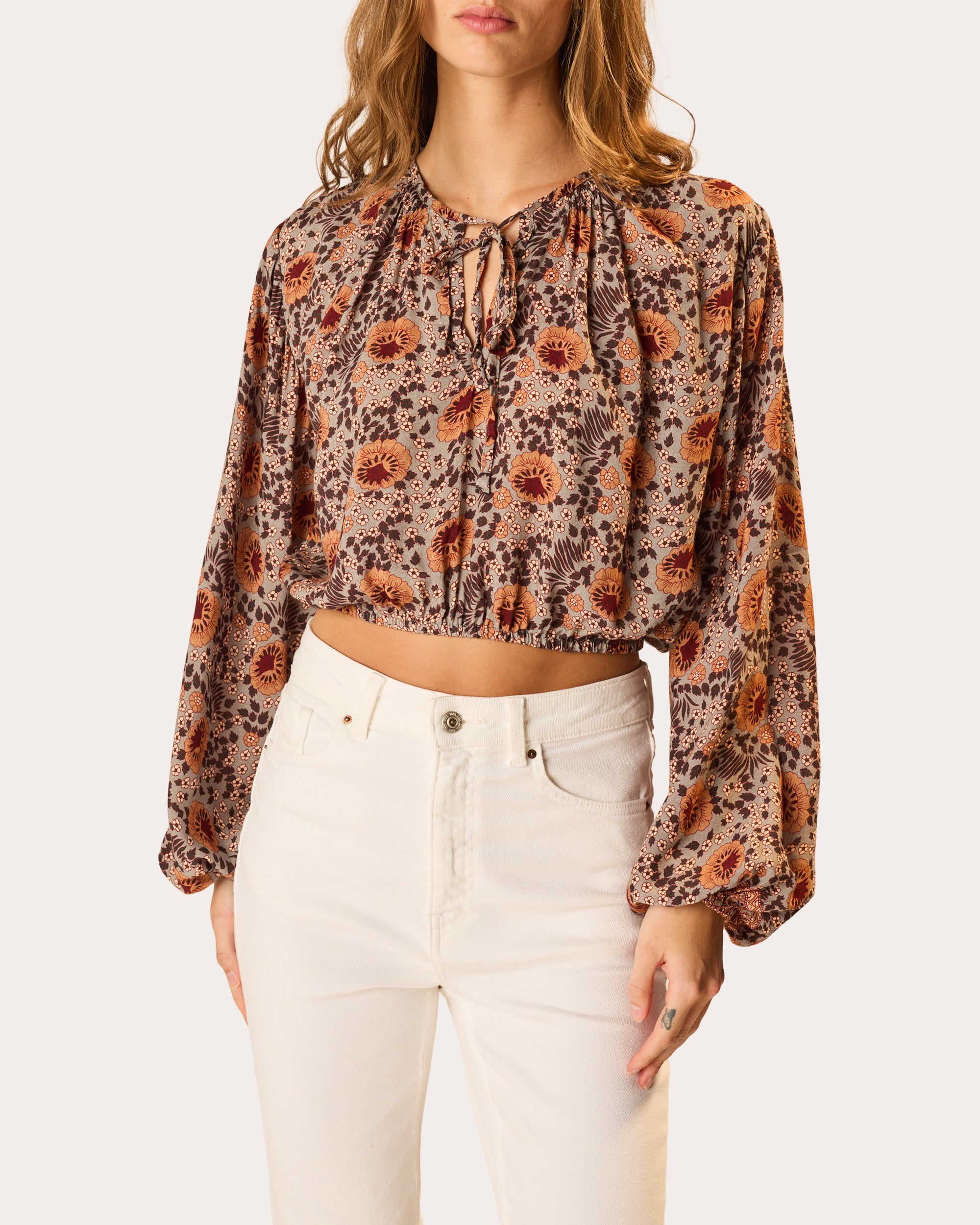 Amelia Floral Tie-Neck Crop Top