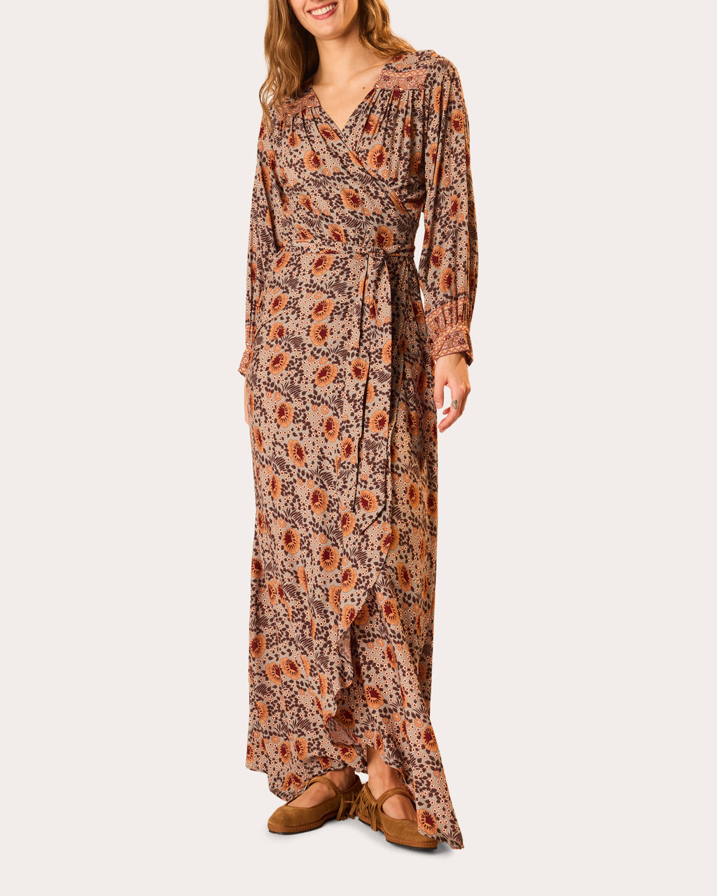 Kate Floral Gathered Wrap Maxi Dress