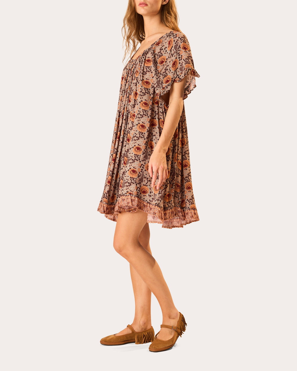 Marina Floral Gathered Ruffle Mini Dress