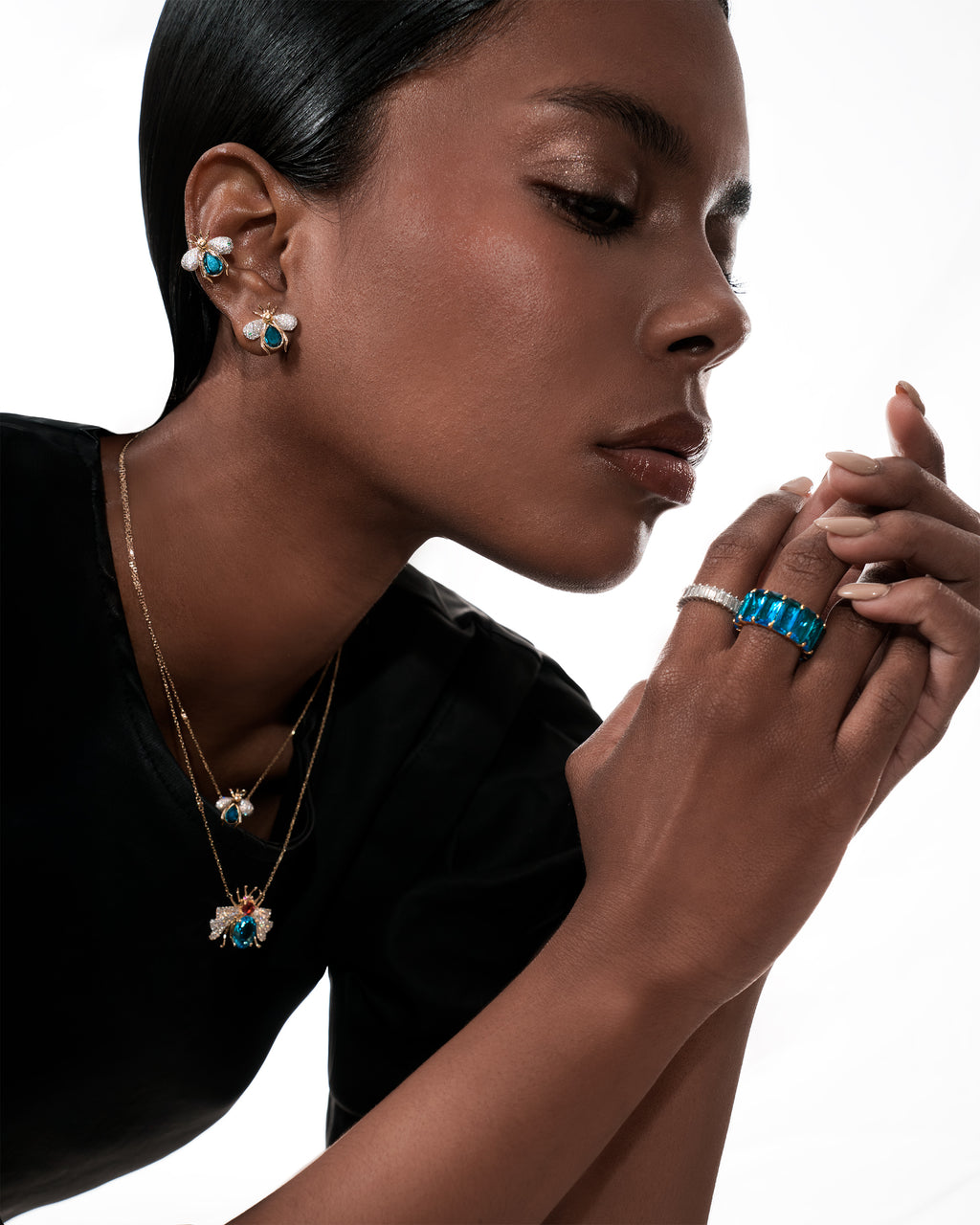 Blue Topaz & Diamond Abeja Real Stud Earrings