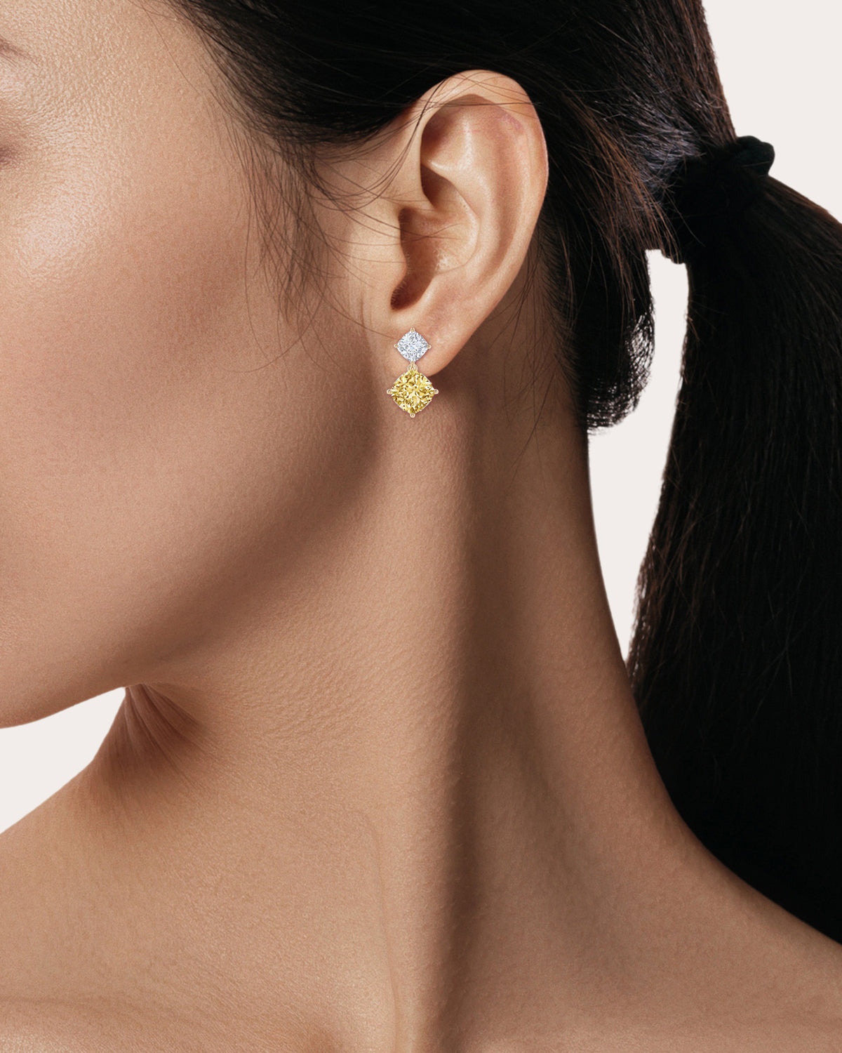 Yellow & White Diamond Small Orient Express Drop Earrings