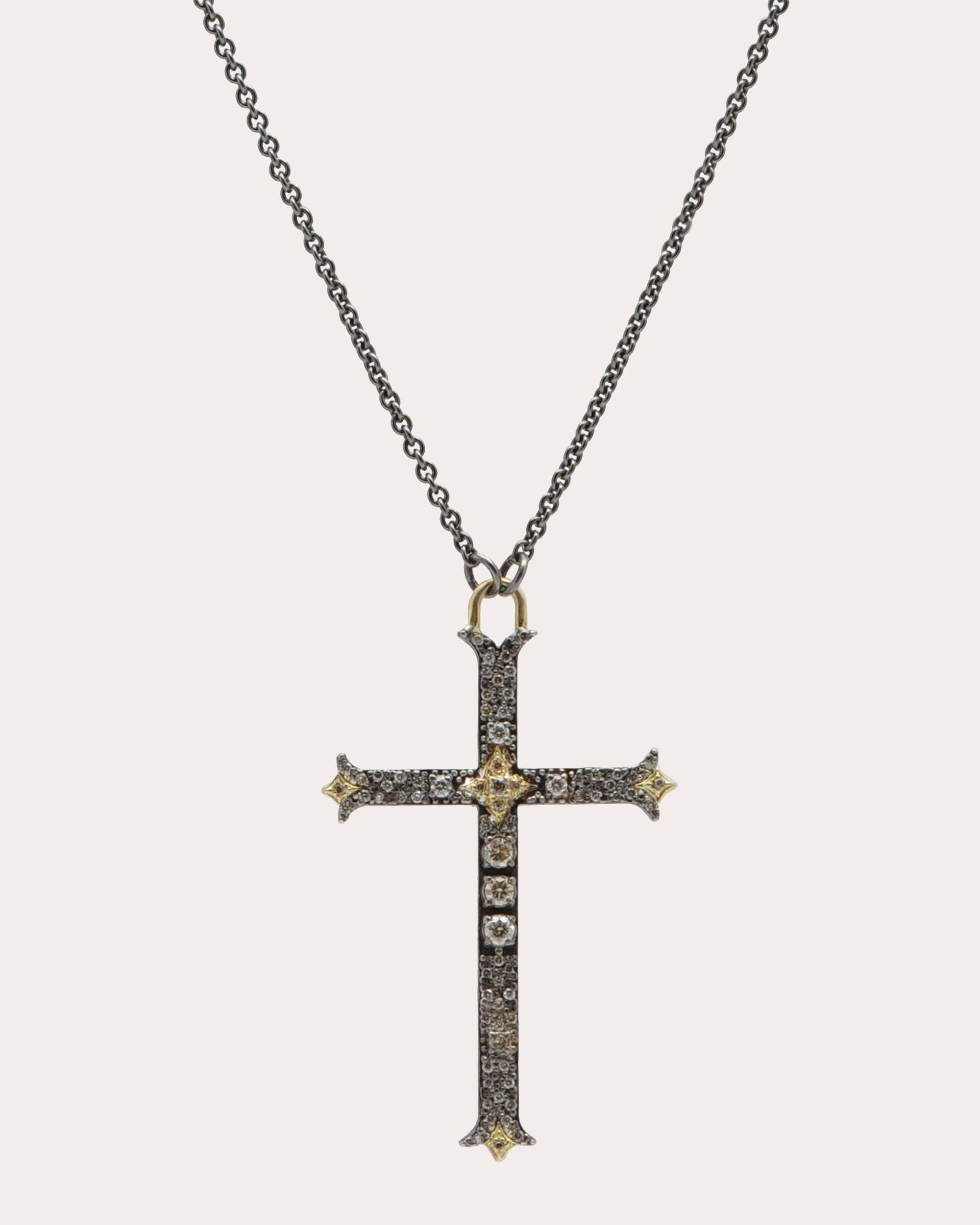 Diamond & Blackened Two-Tone Crivelli Cross Pendant Necklace