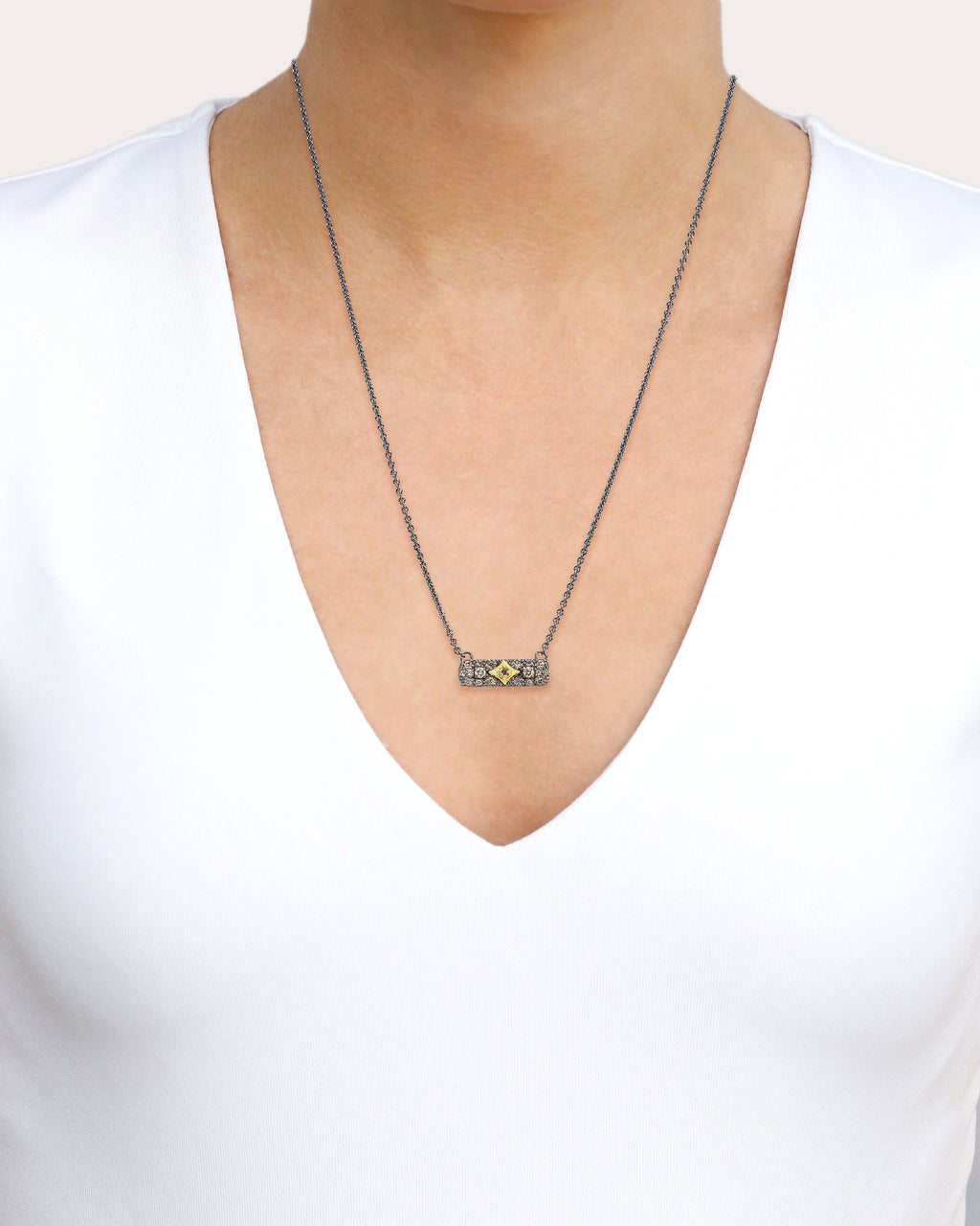 Diamond & Blackened Two-Tone Crivelli Bar Necklace