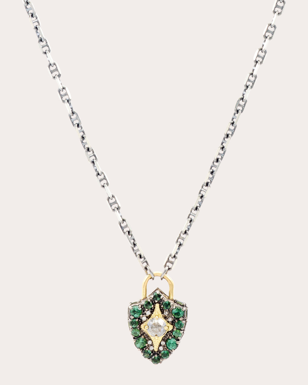 Tourmaline & Diamond Two-Tone Padlock Pendant Necklace