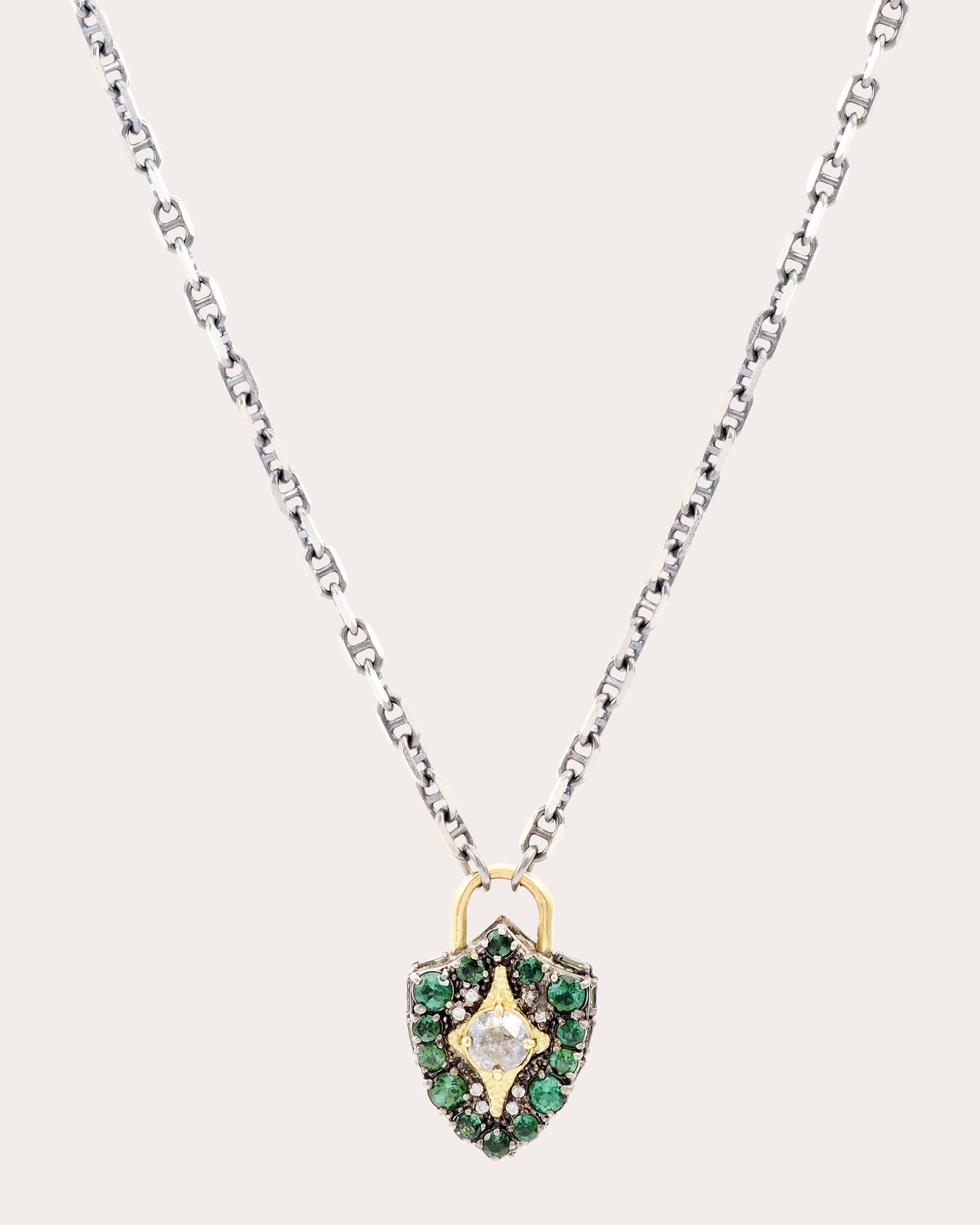 Tourmaline & Diamond Two-Tone Padlock Pendant Necklace