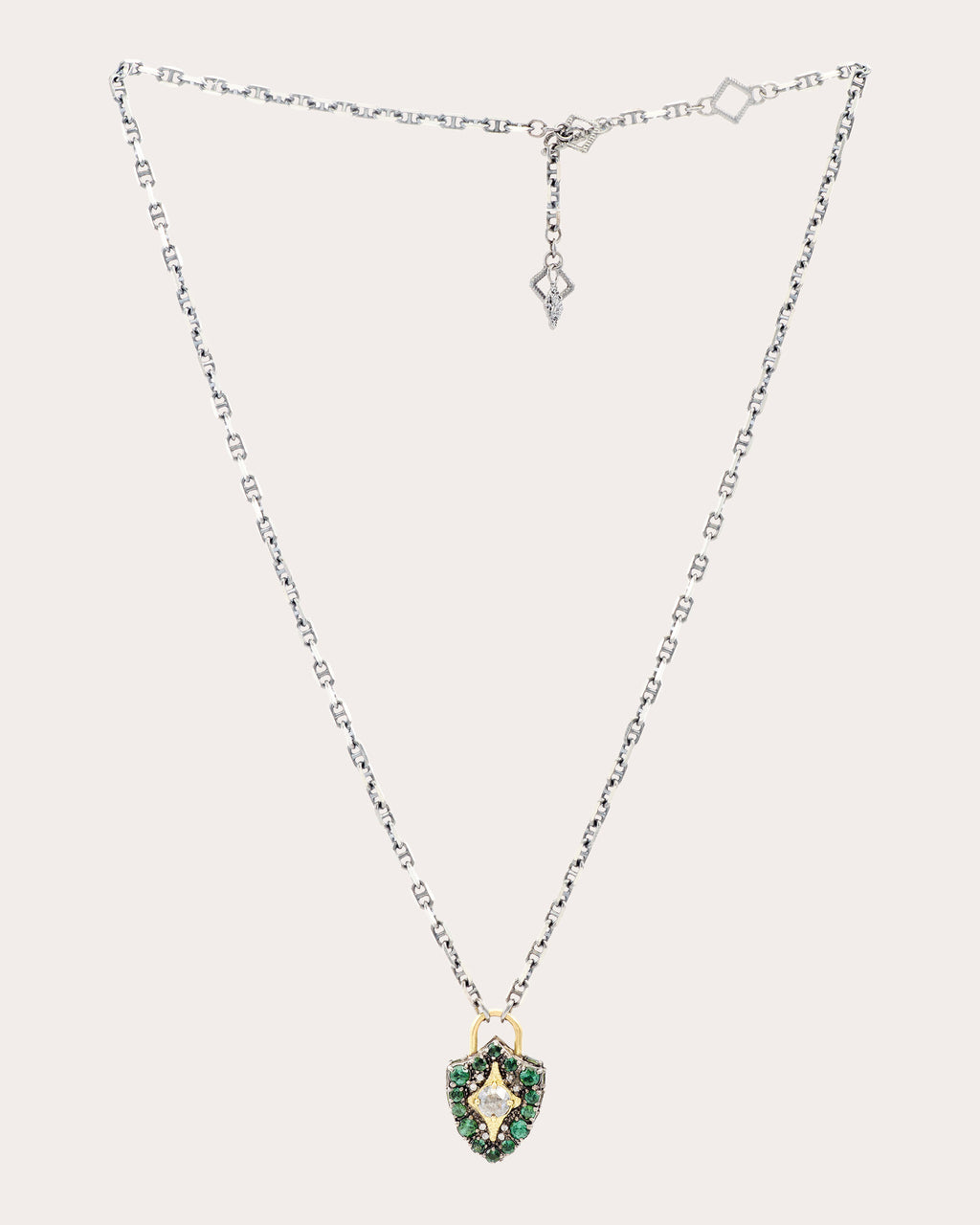Tourmaline & Diamond Two-Tone Padlock Pendant Necklace
