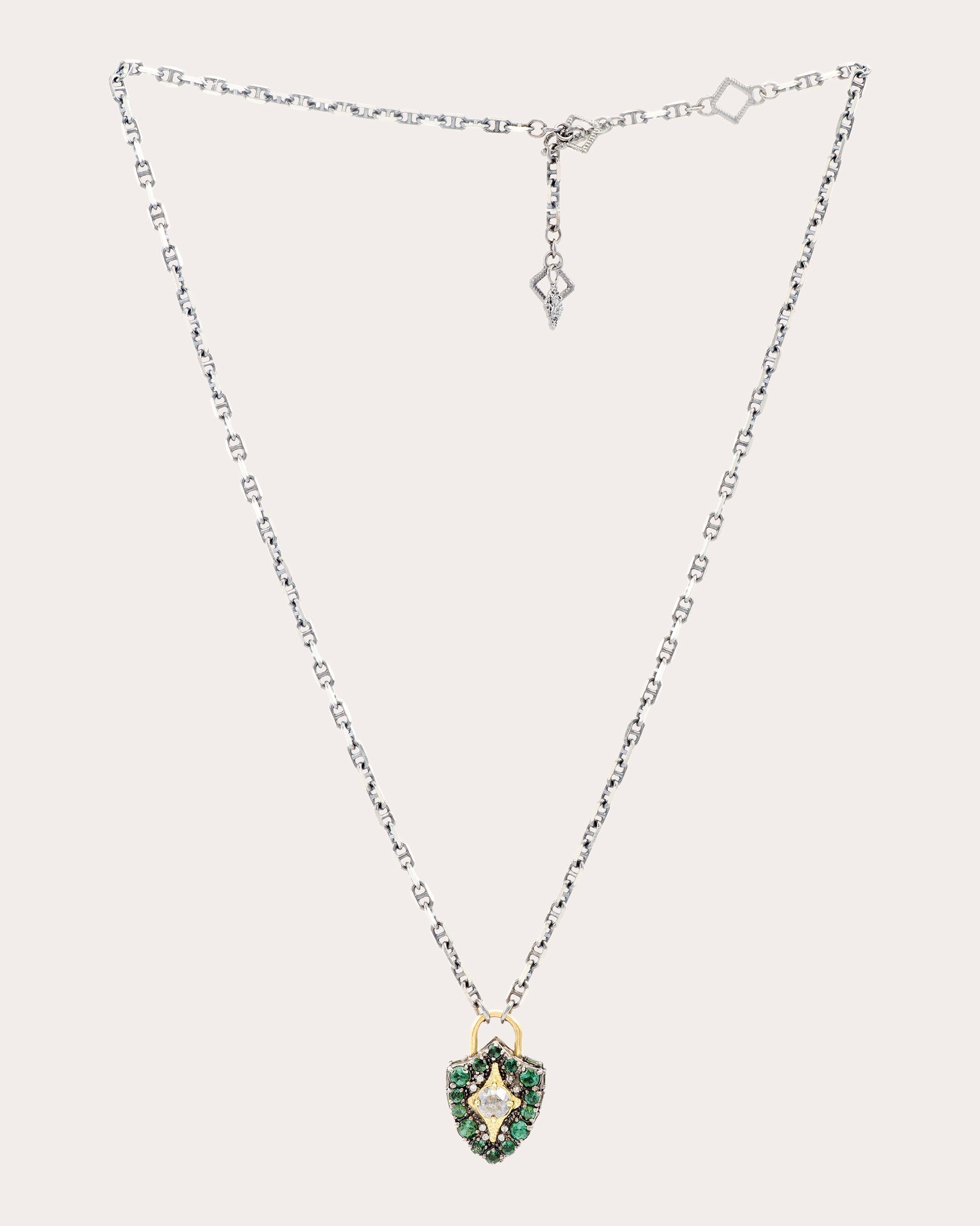 Tourmaline & Diamond Two-Tone Padlock Pendant Necklace