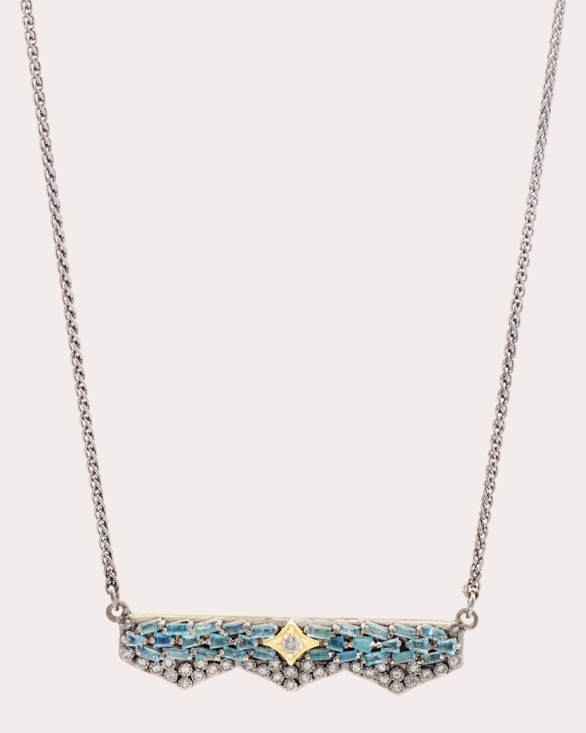 Aquamarine & Diamond Two-Tone Crivelli Bar Necklace
