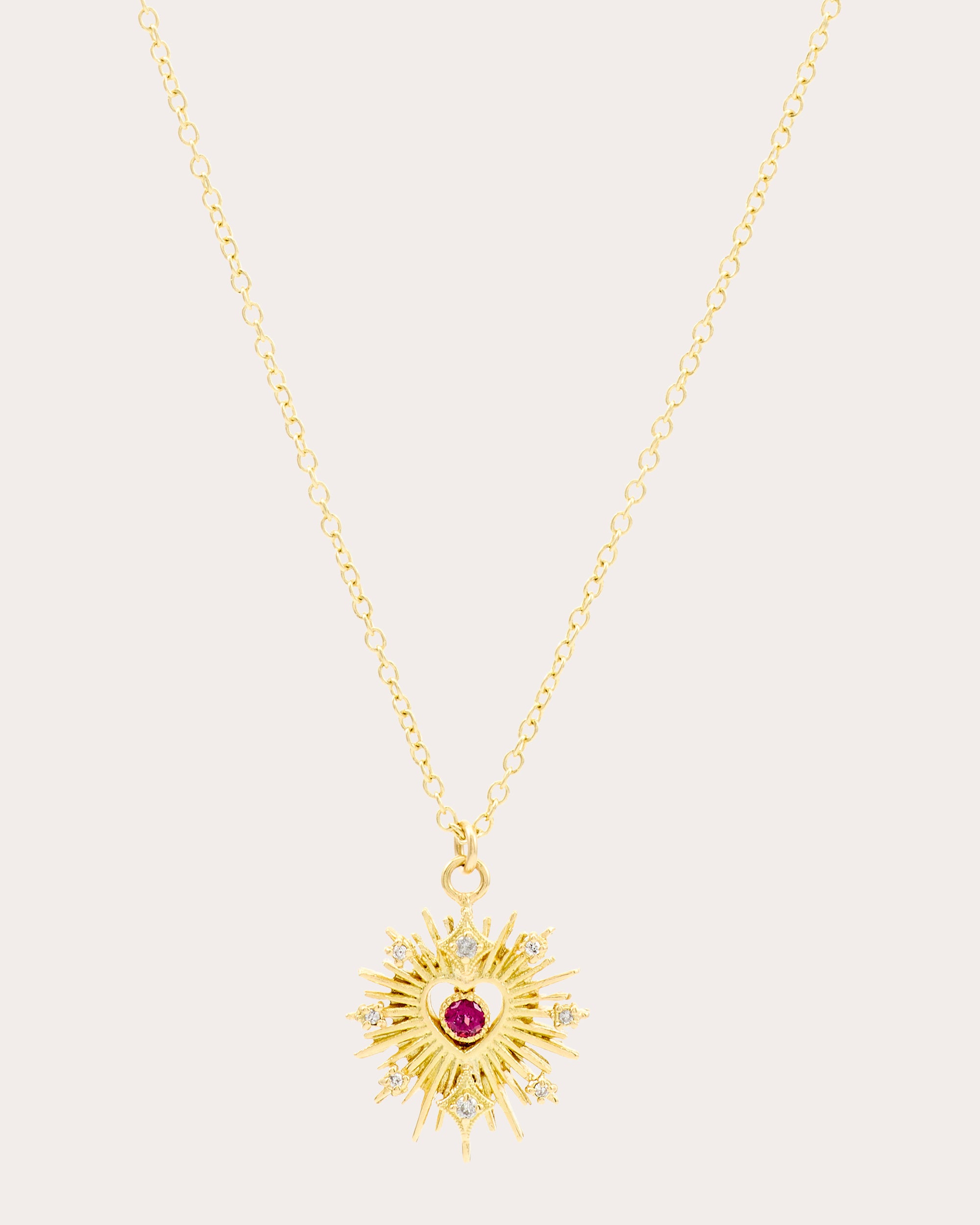Purple Garnet & Diamond Radiating Heart Pendant Necklace