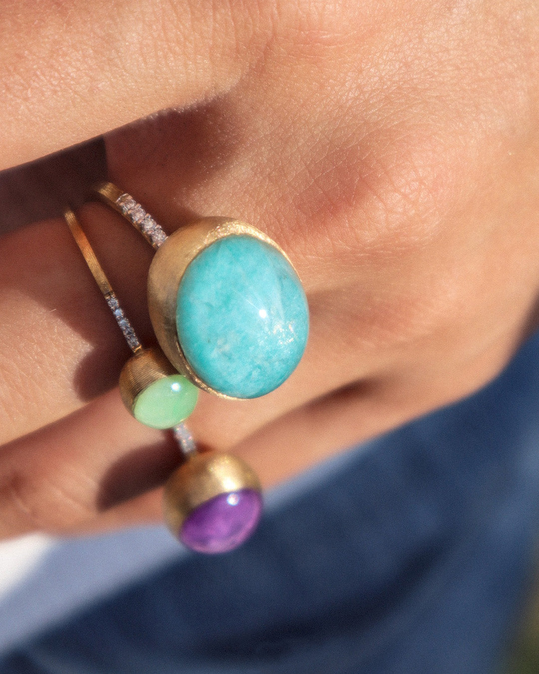 Amazonite & Diamond 18k Gold Medium Boules Ring