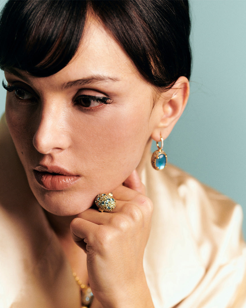 Green Sapphire & Blue Topaz 18k Gold Reversible Ring