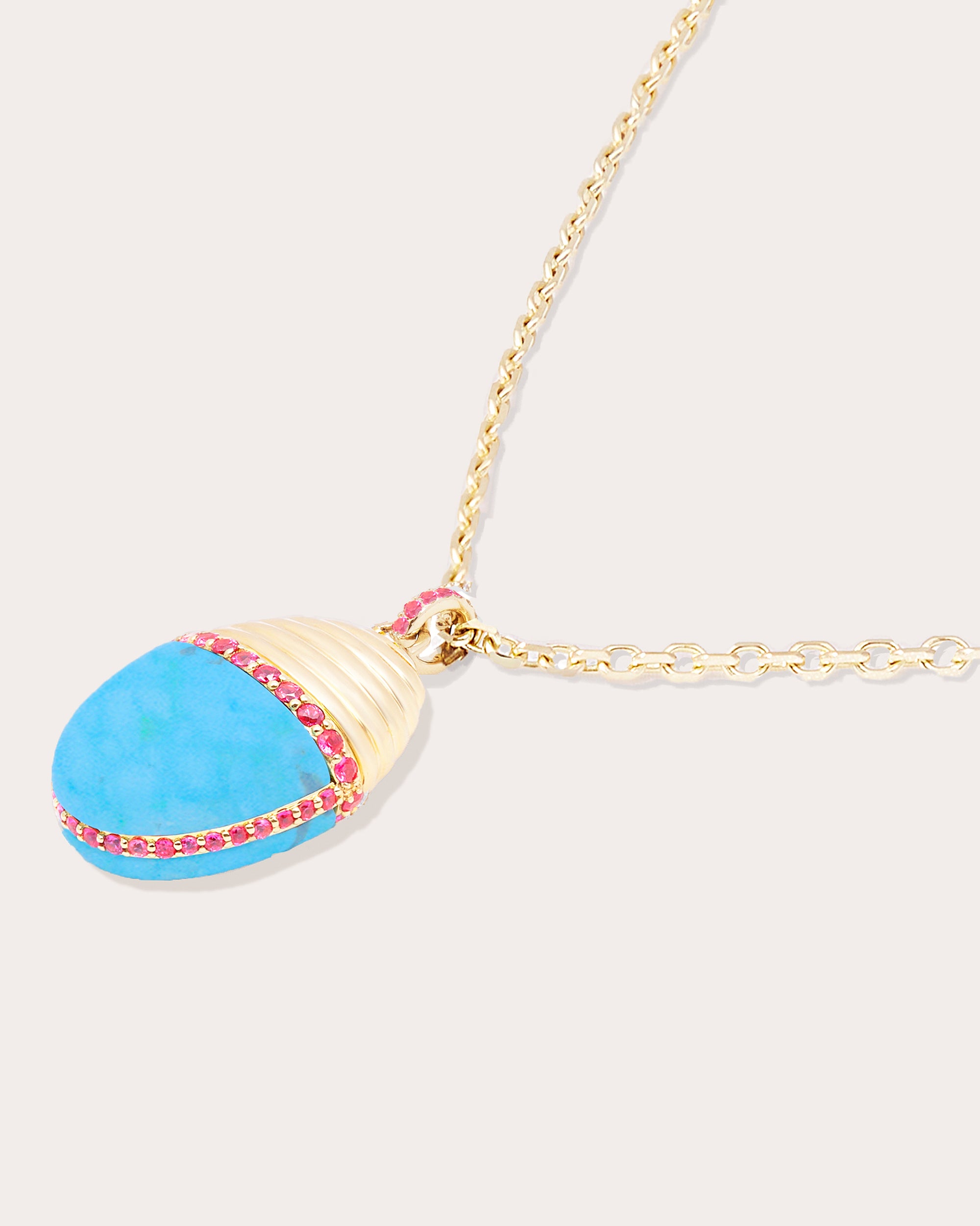 Pink Sapphire & Turquoise 14k Gold Found Cap Large Pendant Necklace