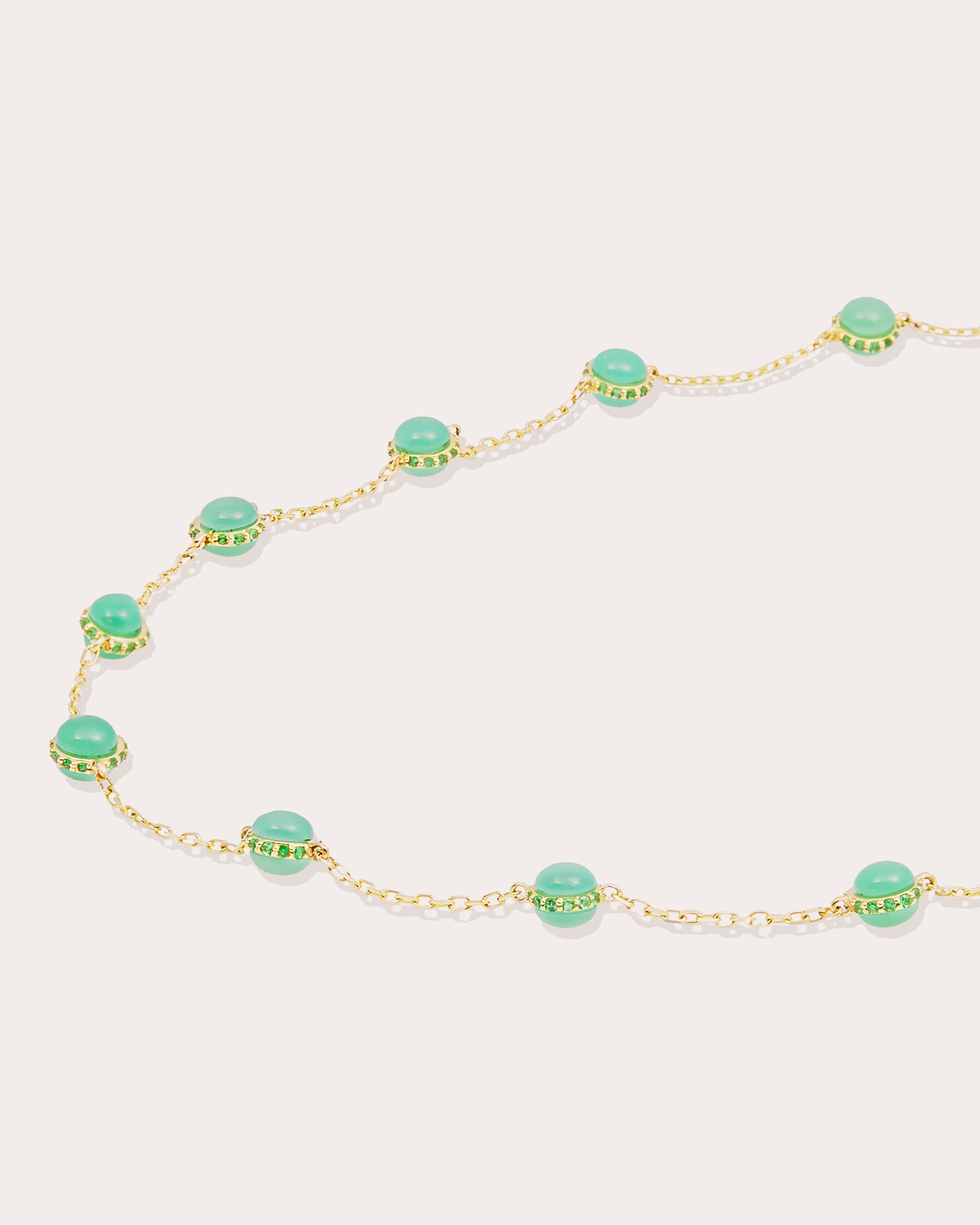 Tsavorite & Chrysoprase Cabochon 14k Gold Found Station Necklace
