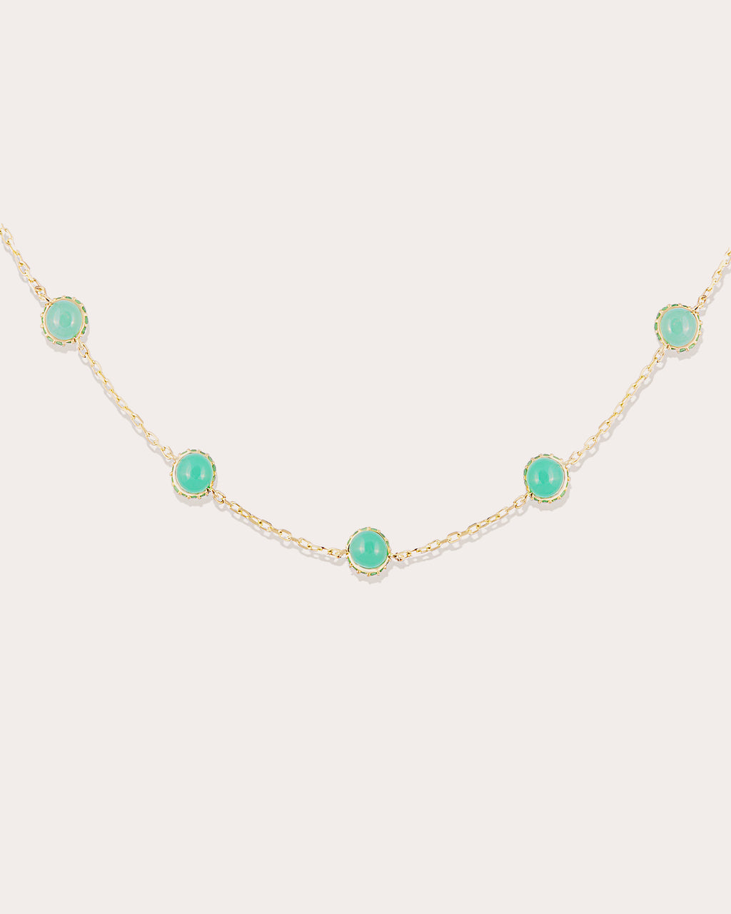 Tsavorite & Chrysoprase Cabochon 14k Gold Found Station Necklace