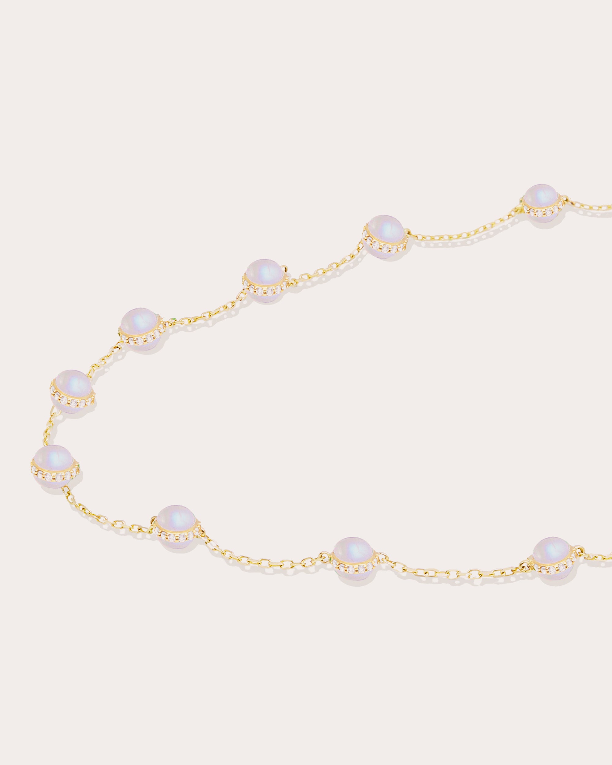 Diamond & Moonstone 14k Gold Found Station Necklace