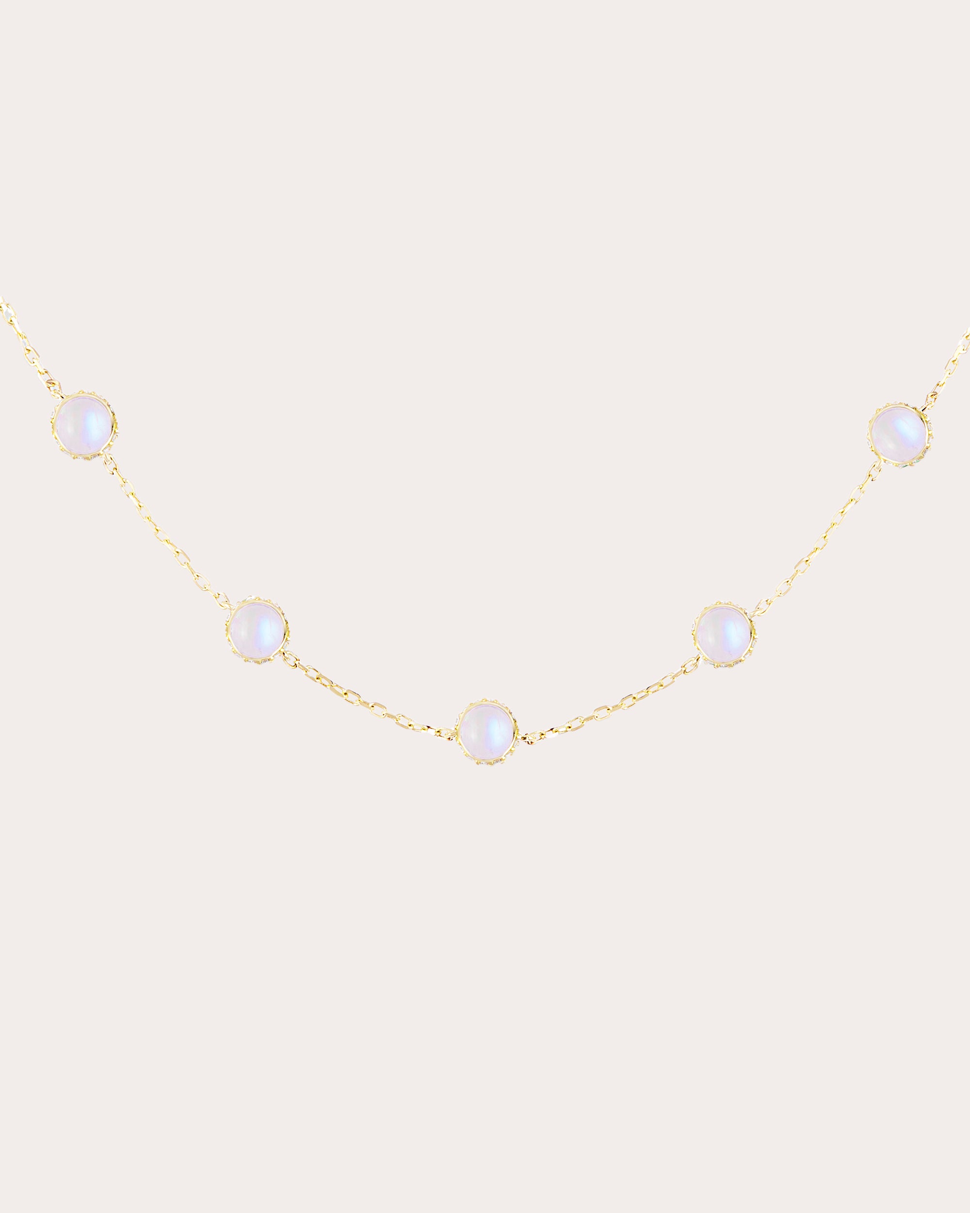 Diamond & Moonstone 14k Gold Found Station Necklace