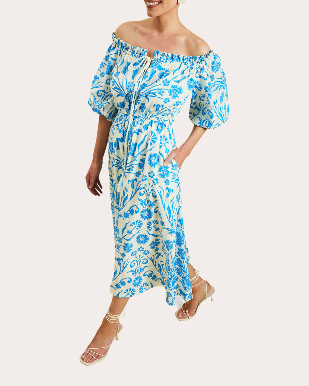 Nostalgia Floral Voile Off-Shoulder Midi Dress