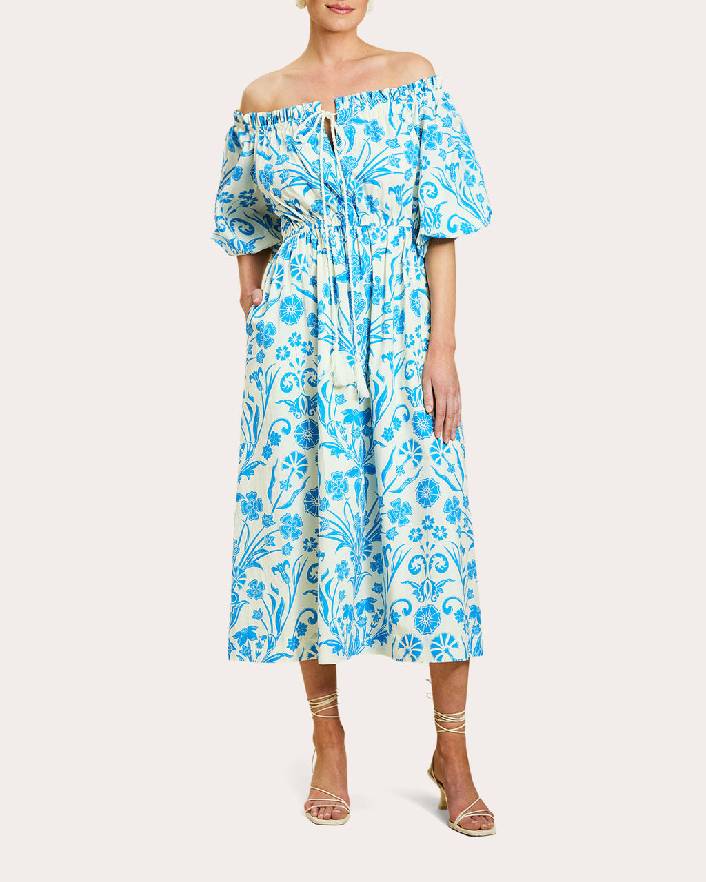 Nostalgia Floral Voile Off-Shoulder Midi Dress
