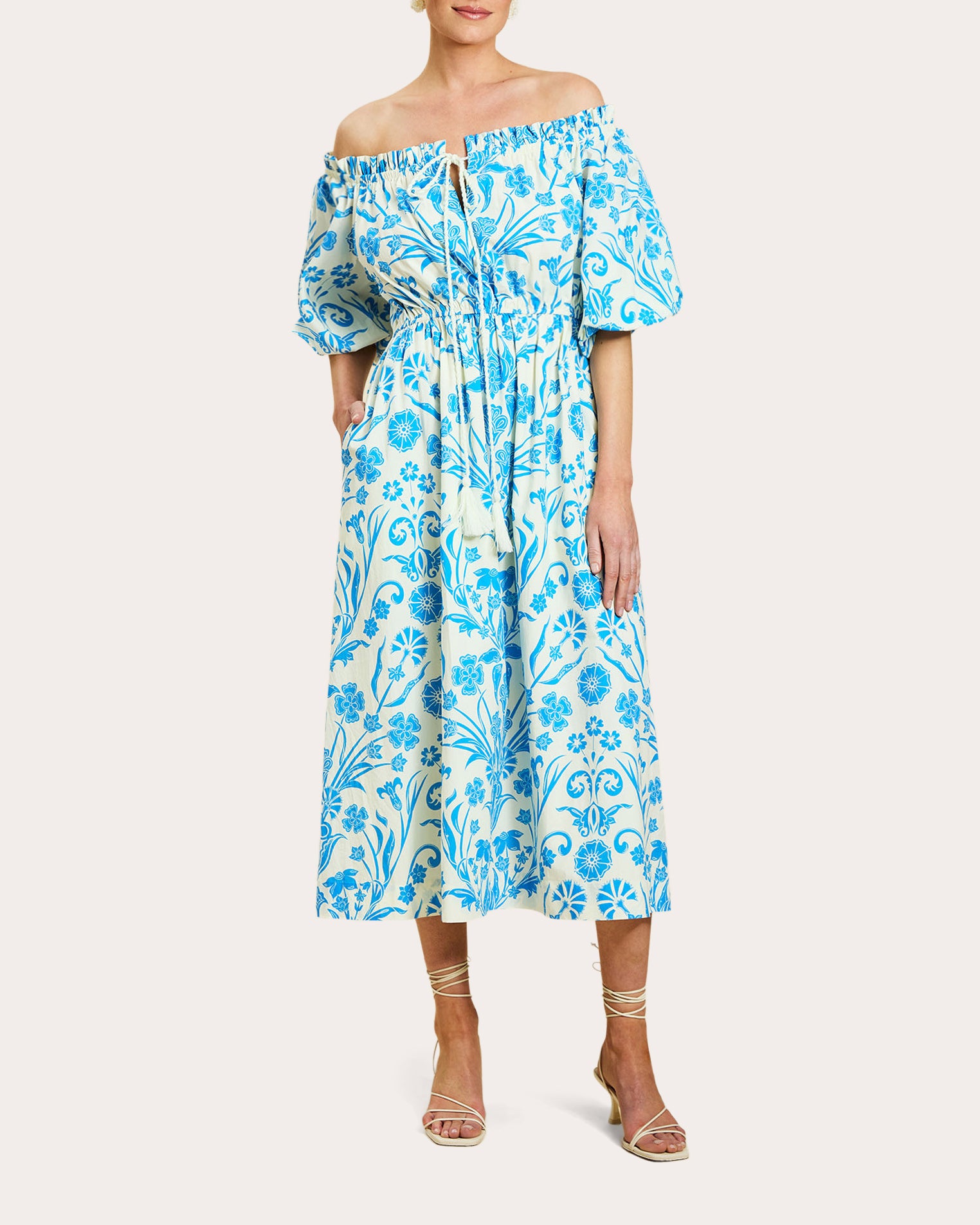 Nostalgia Floral Voile Off-Shoulder Midi Dress
