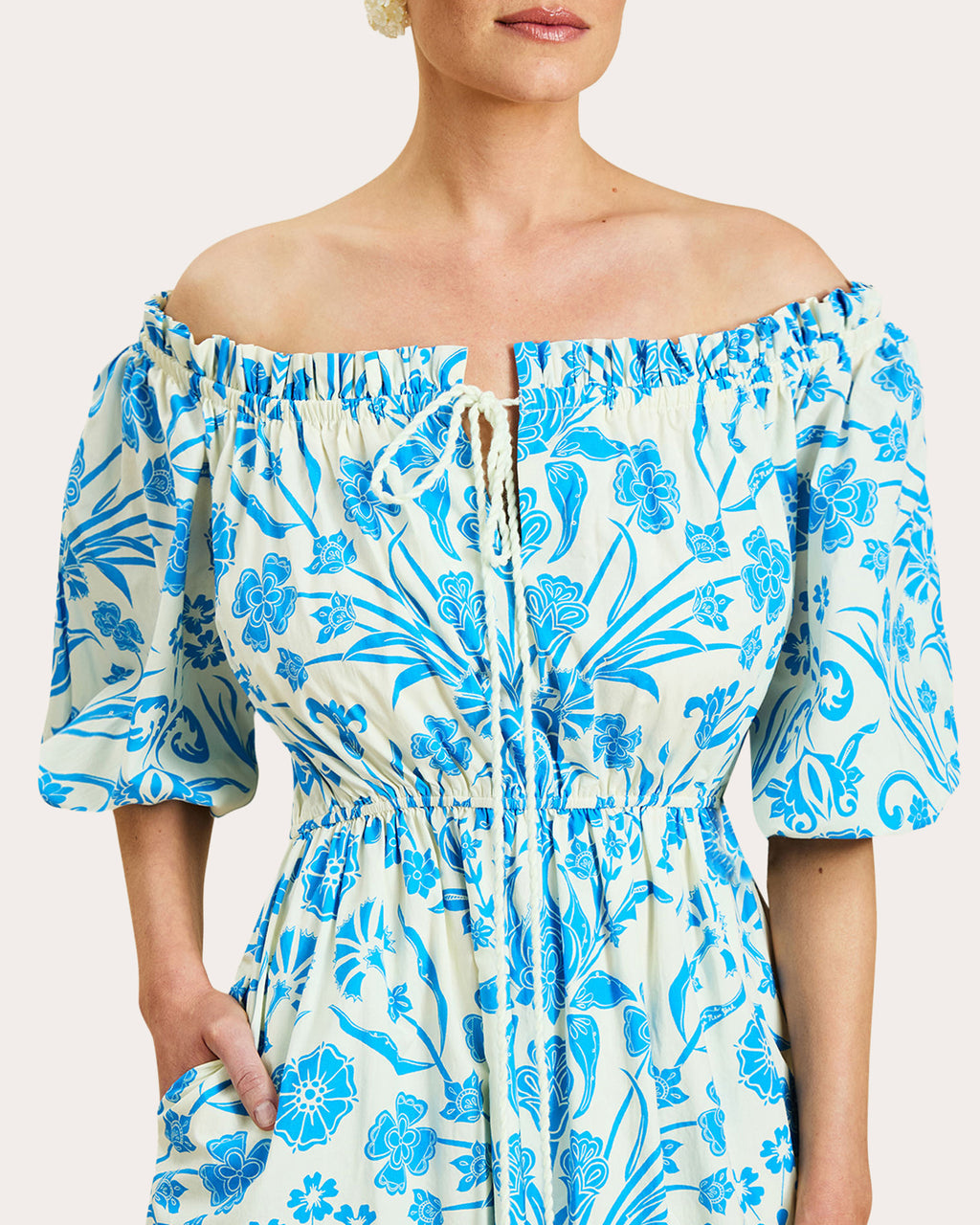 Nostalgia Floral Voile Off-Shoulder Midi Dress