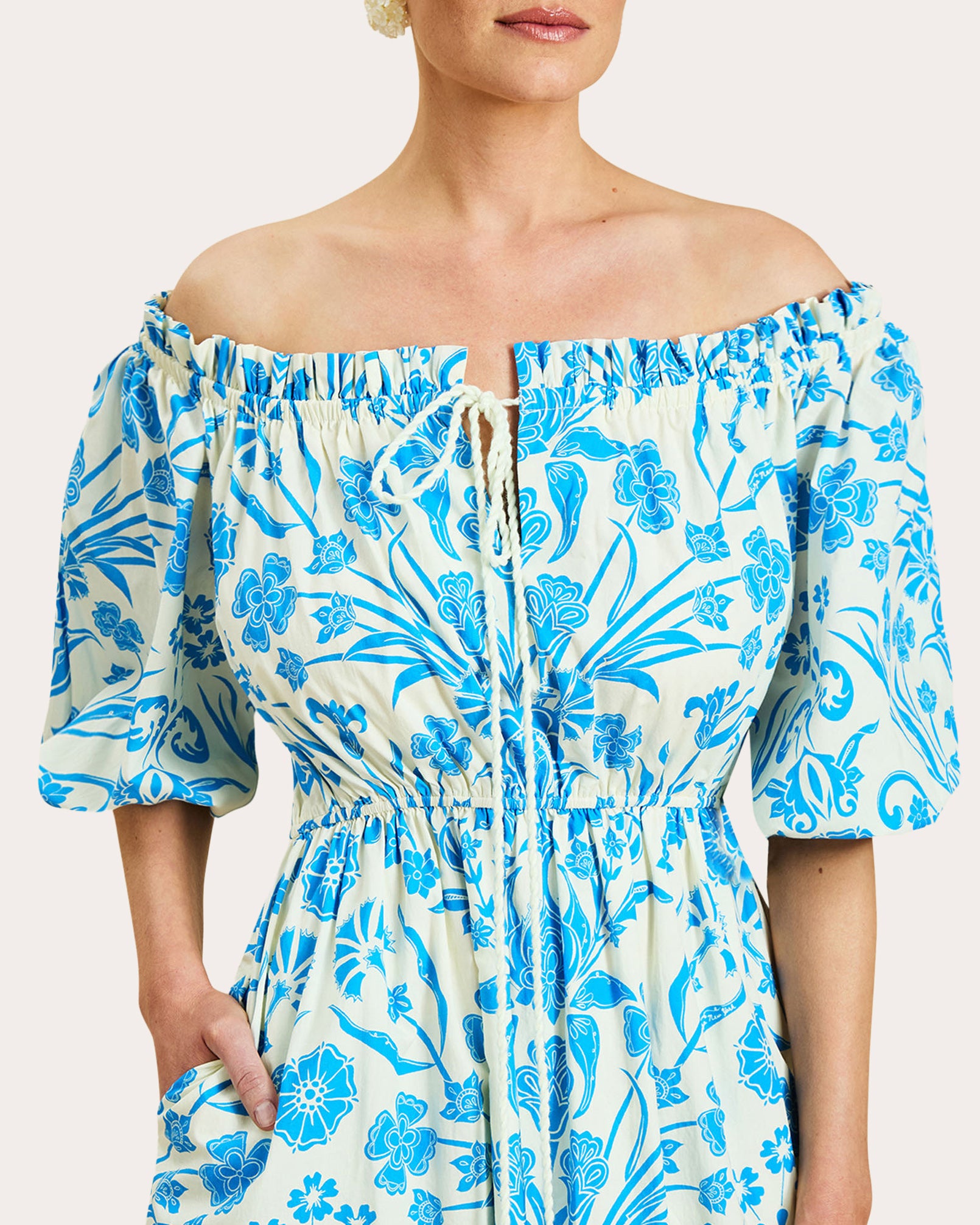 Nostalgia Floral Voile Off-Shoulder Midi Dress
