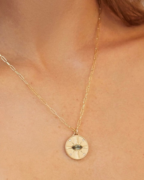 Sunstone & Diamond Eye of the Sun Pendant Necklace