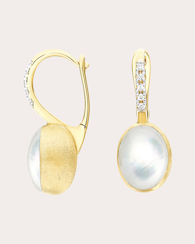 Diamond & Mother of Pearl 18k Gold Small Ciliegine Drop Earrings