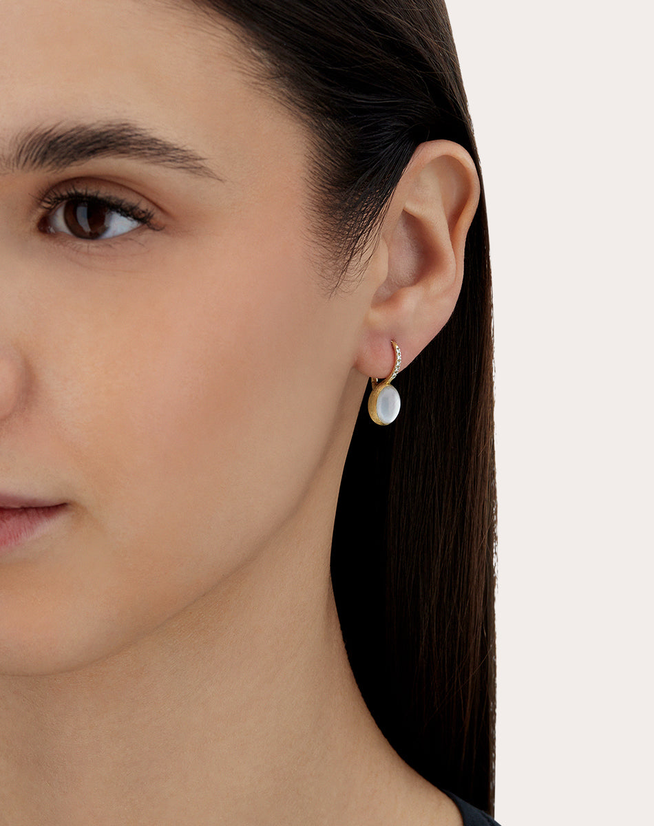 Diamond & Mother of Pearl 18k Gold Small Ciliegine Drop Earrings