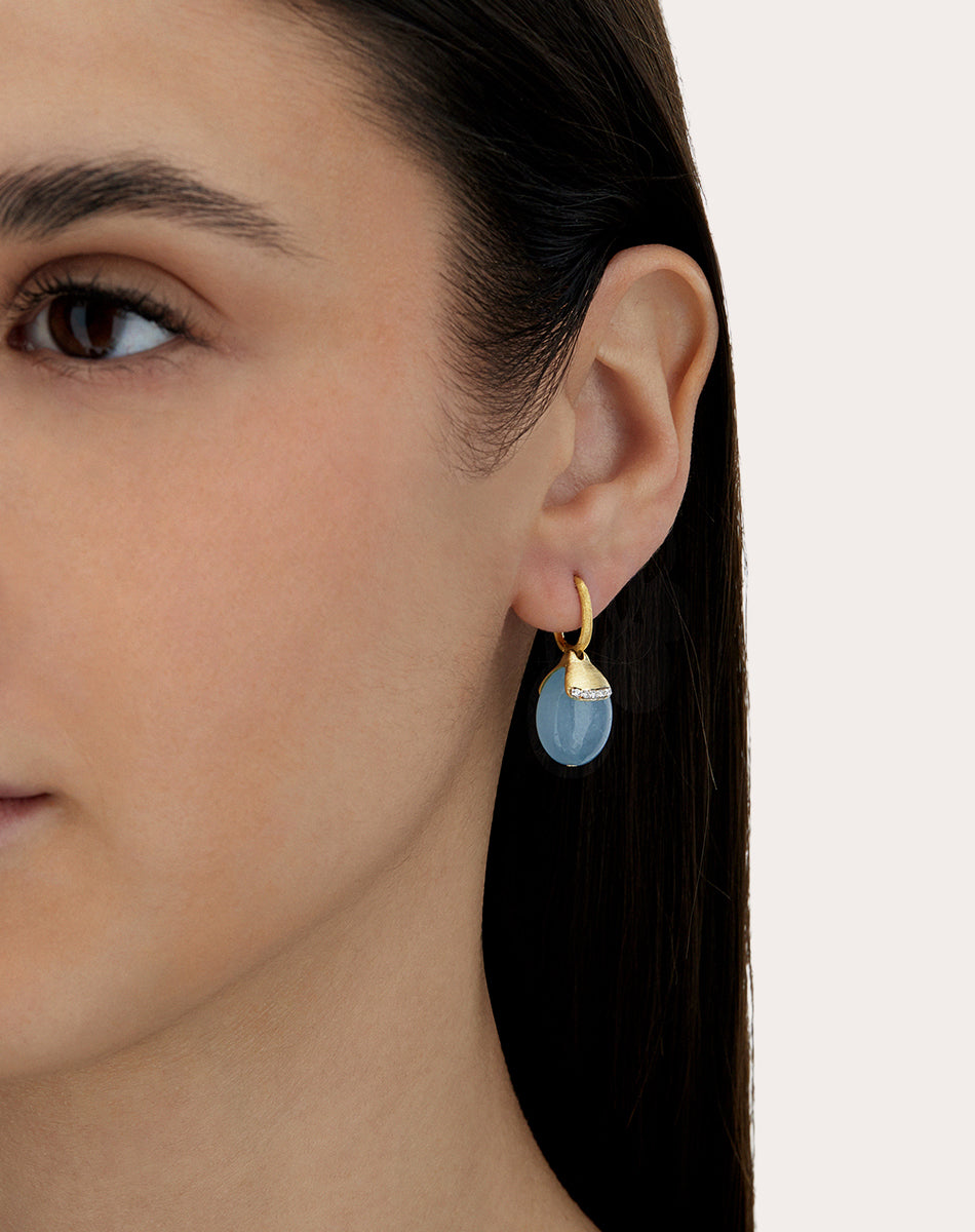 Diamond & Aquamarine 18k Gold Ciliegine Drop Earrings