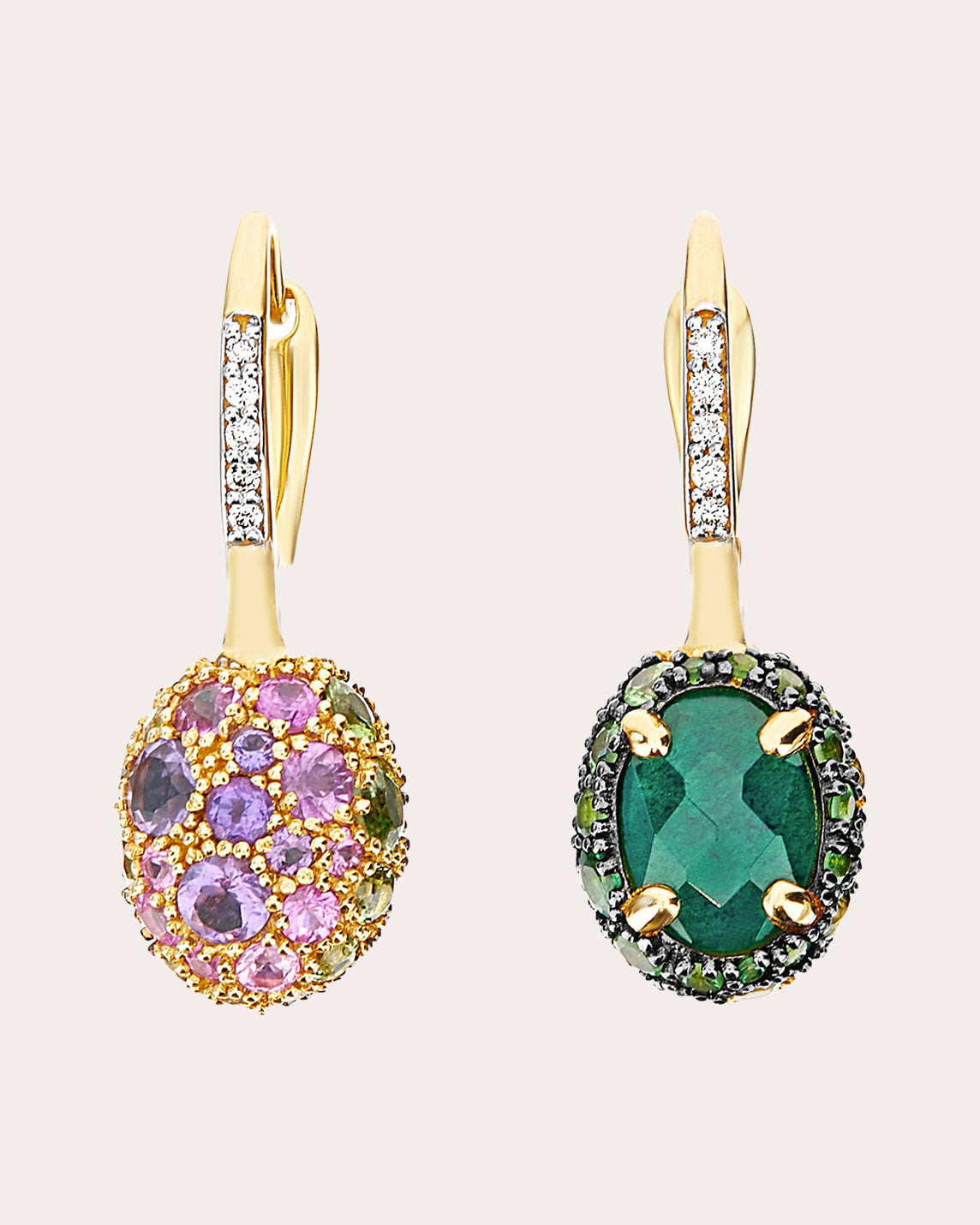 Labradorite & Amethyst 18k Gold Reverse Ciliegine Drop Earrings