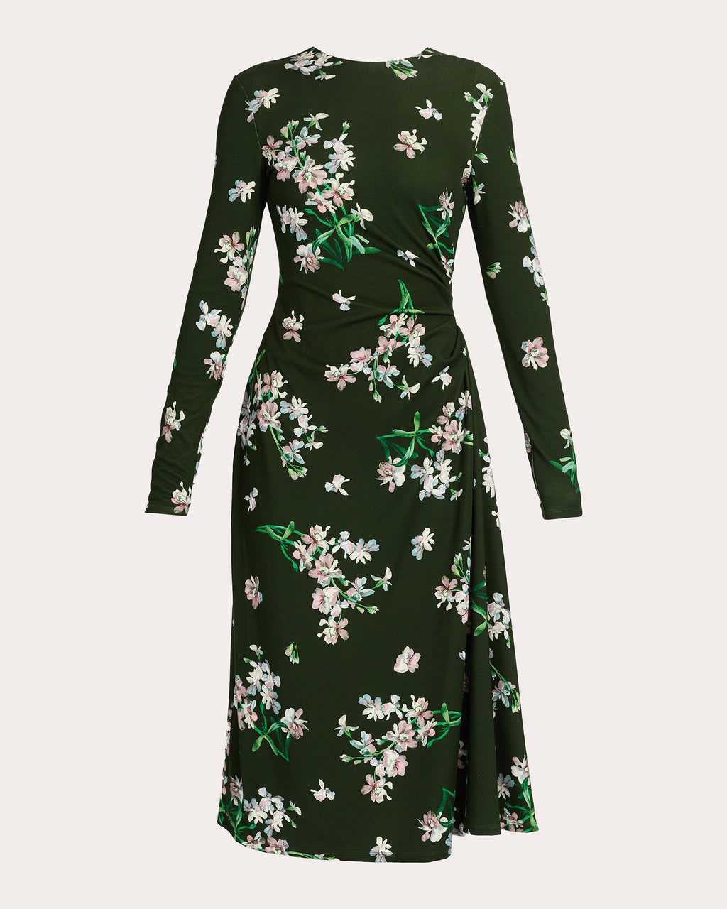 Floral Ponte Jersey Draped Midi Dress