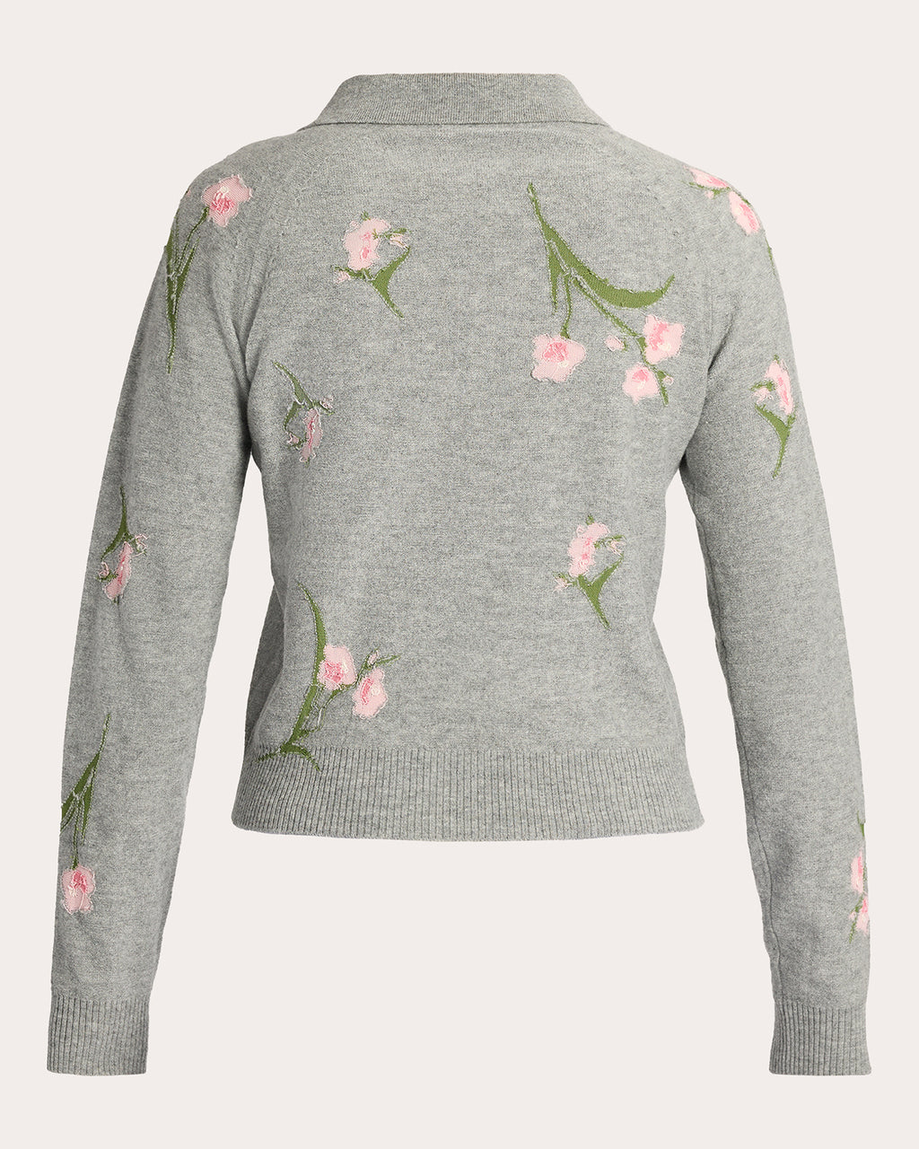 Embroidered Floral Wool Polo Sweater