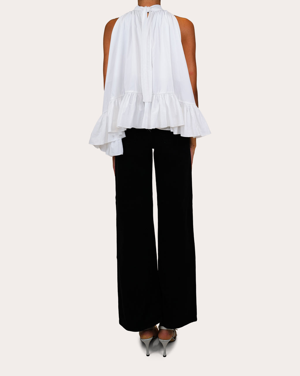 Plath Poplin Asymmetric Ruffle Halter Top